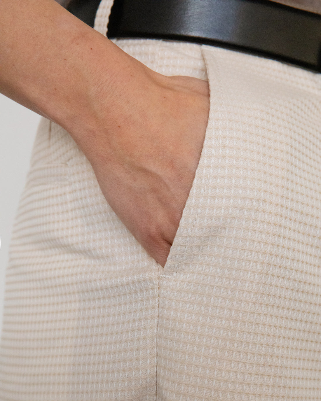 High Waist Waffel Hose Bio Baumwolle - Creme