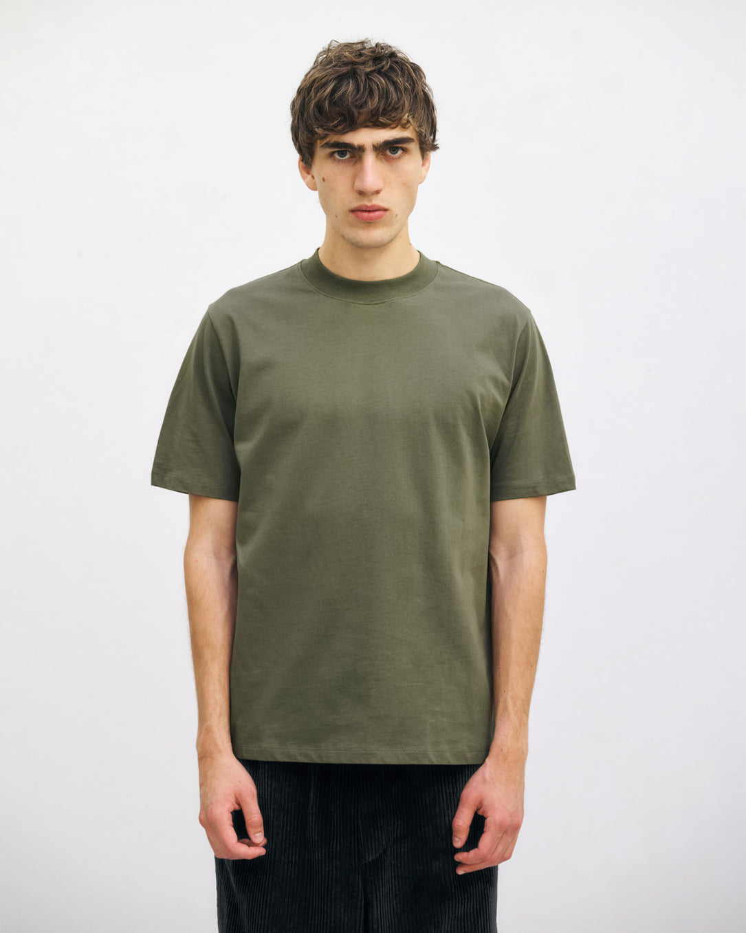 T-Shirt mit breitem Kragen Bio Baumwolle - Dunkelgrün
