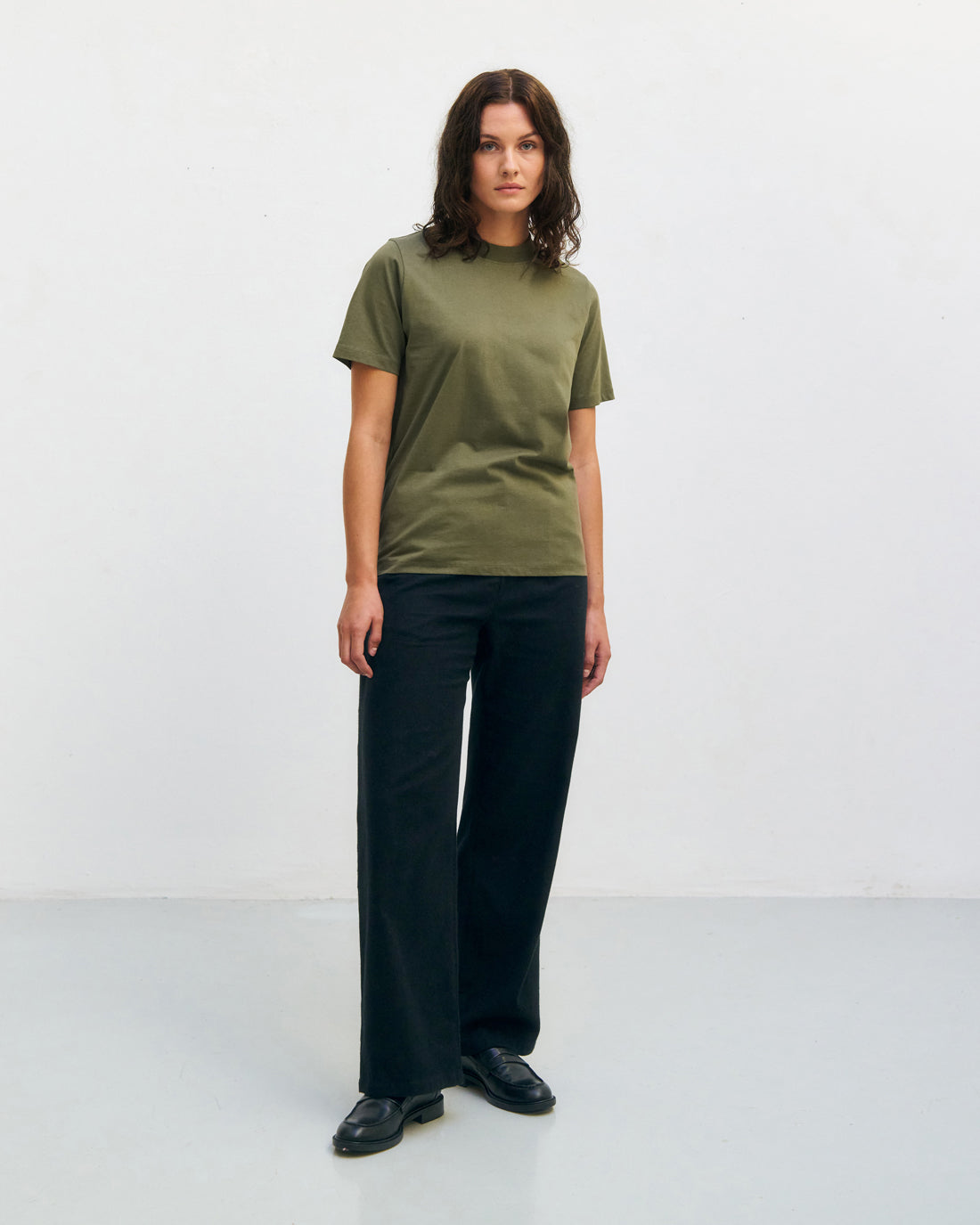 T-Shirt mit breitem Kragen Bio Baumwolle - Dunkelgrün