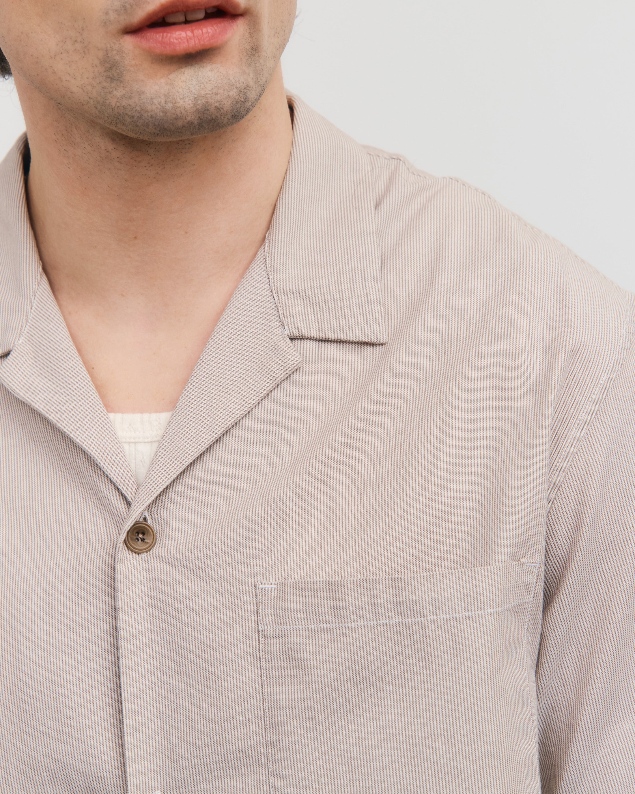 Gestreiftes Bowling Shirt Bio Baumwolle - Beige