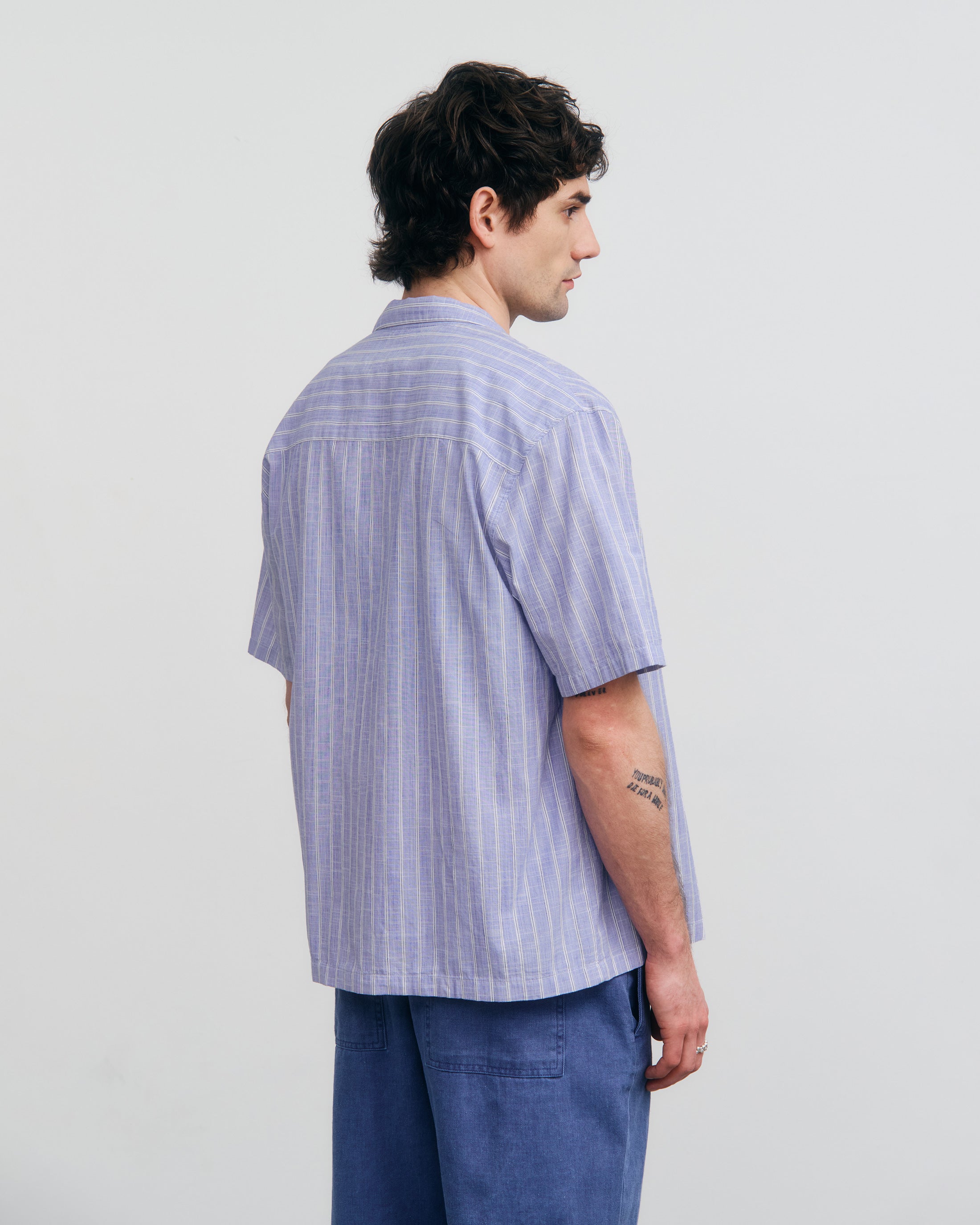 Gestreiftes Bowling Shirt Bio Baumwolle - Blau
