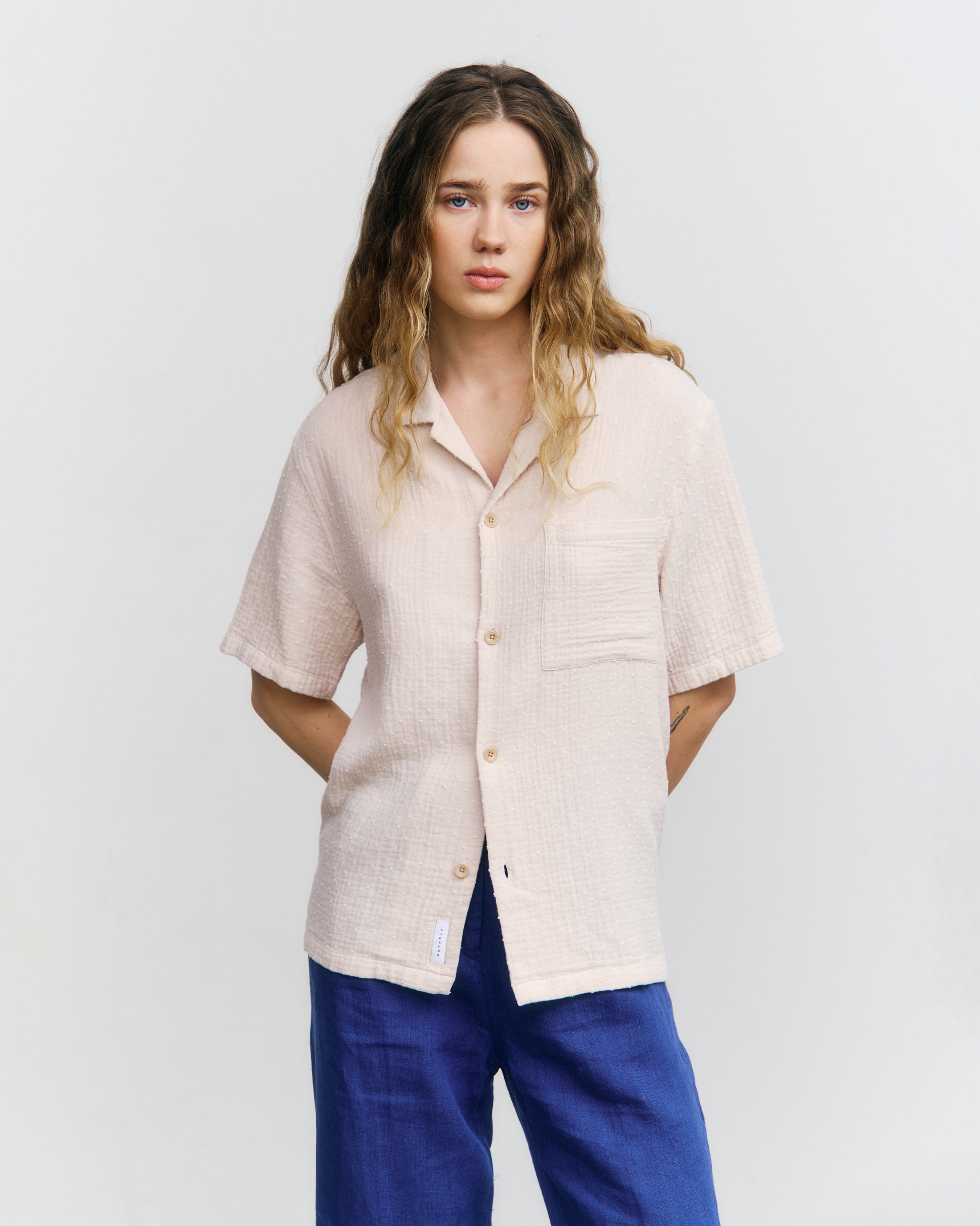 Strukturiertes Bowling Shirt Bio Baumwolle - Grau