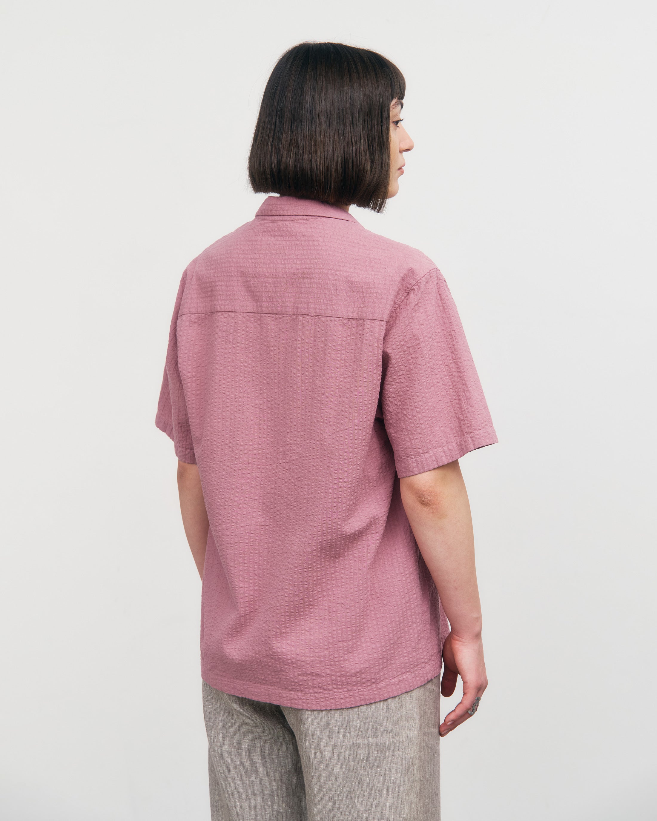 Seersucker Bowling Shirt Bio Baumwolle - Pink
