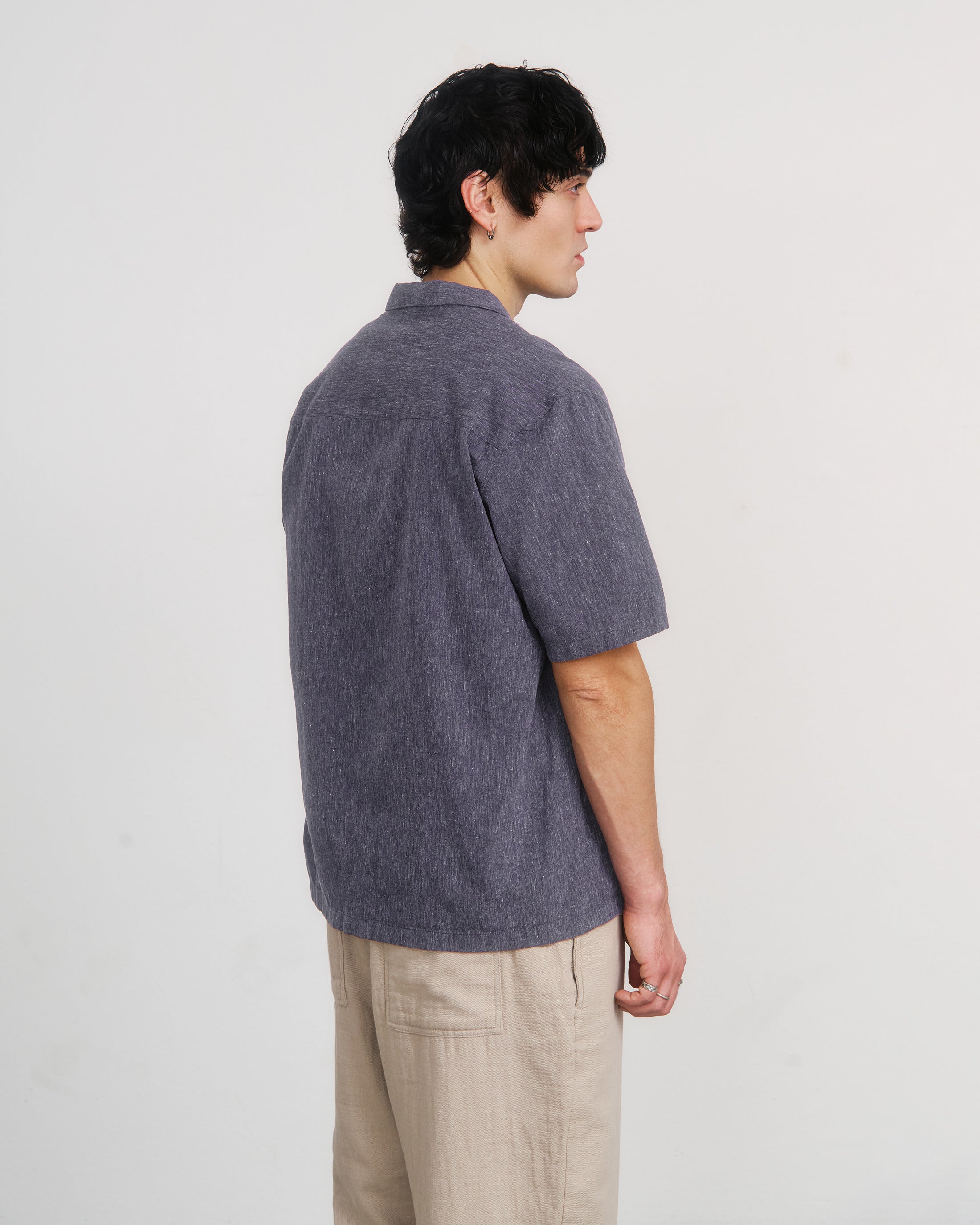 Meliertes Bowling Shirt Bio Baumwolle - Blau