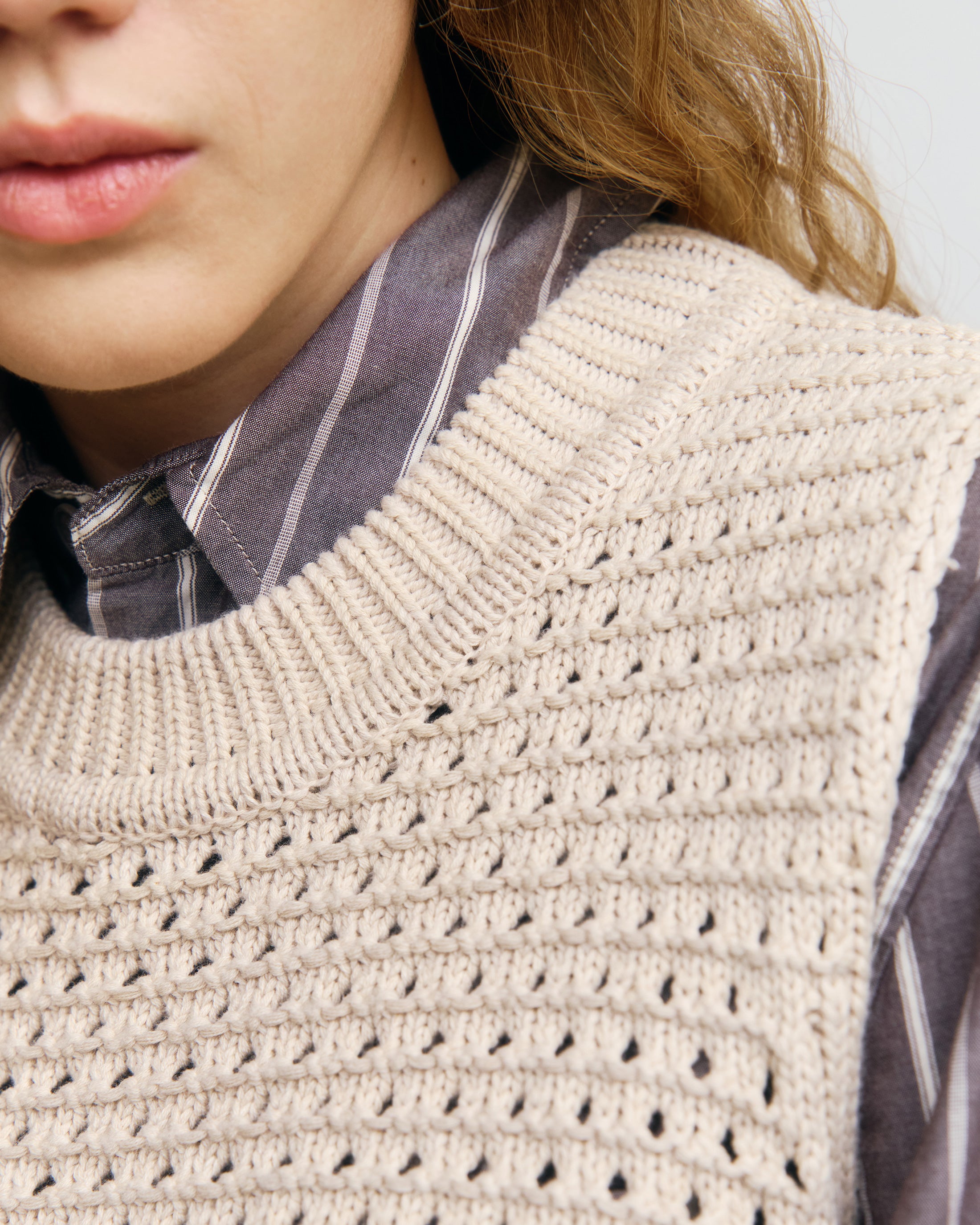 Kurze Strickweste Bio Baumwolle - Creme