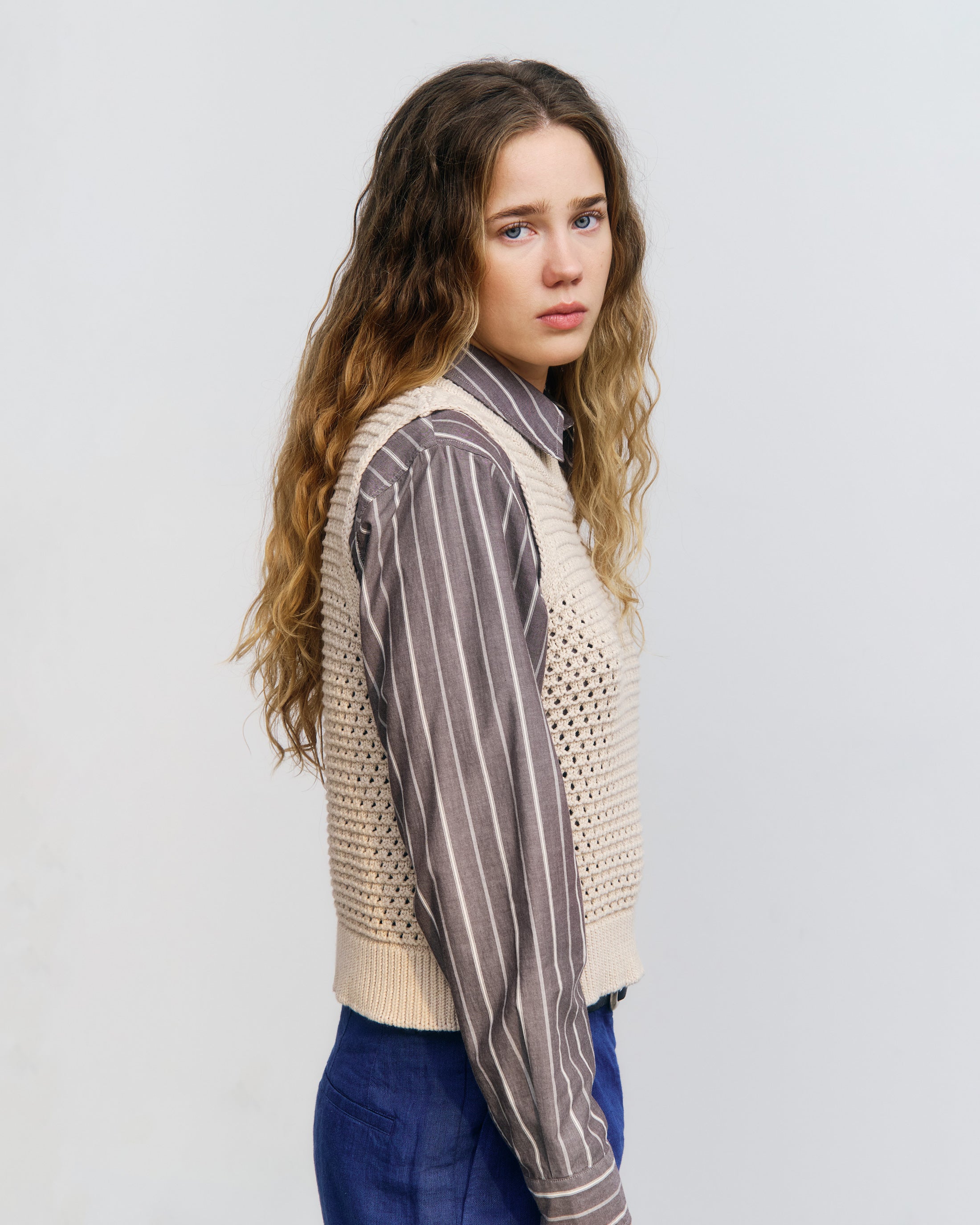Kurze Strickweste Bio Baumwolle - Creme