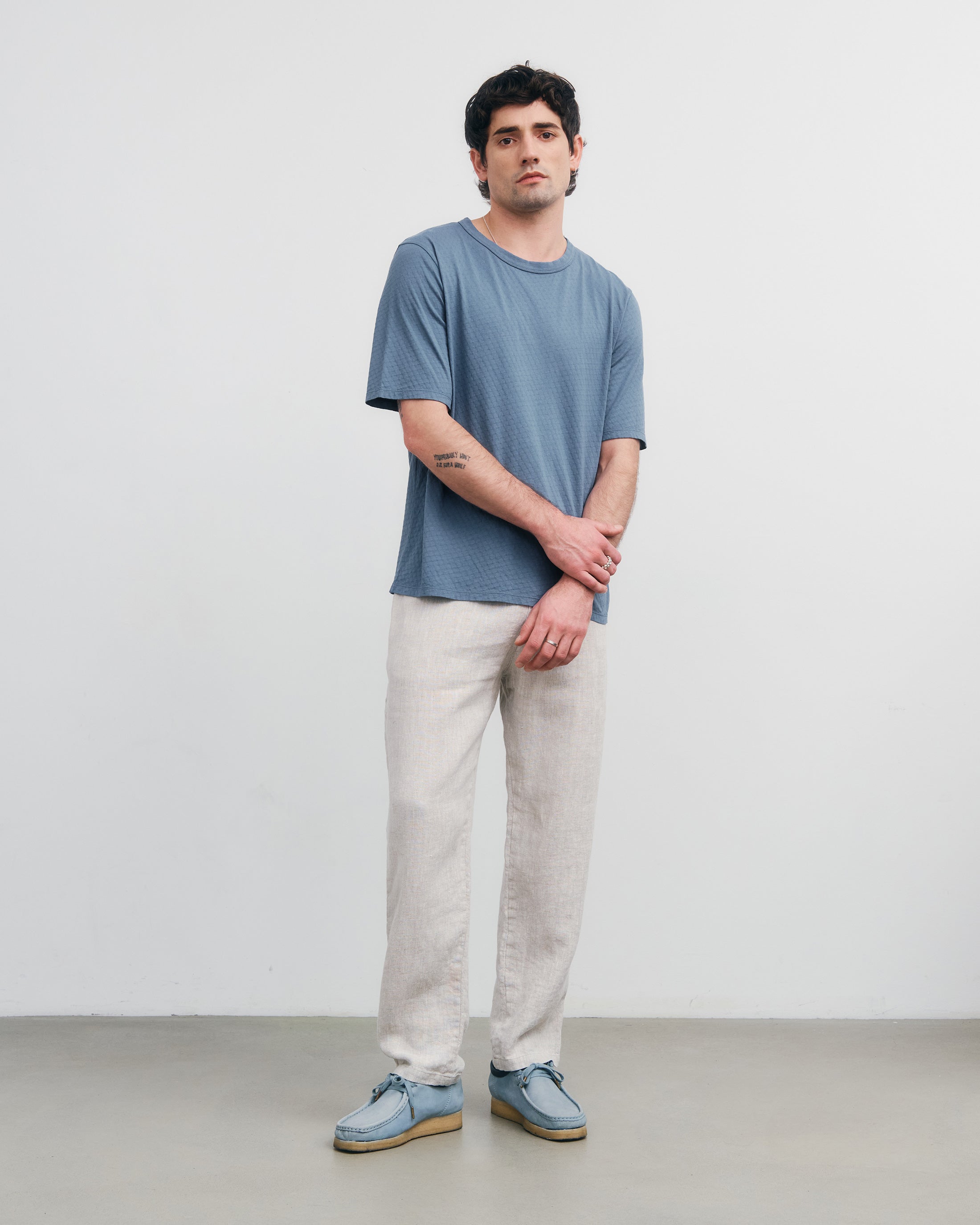 Strukturiertes T-Shirt Bio Baumwolle - Blau