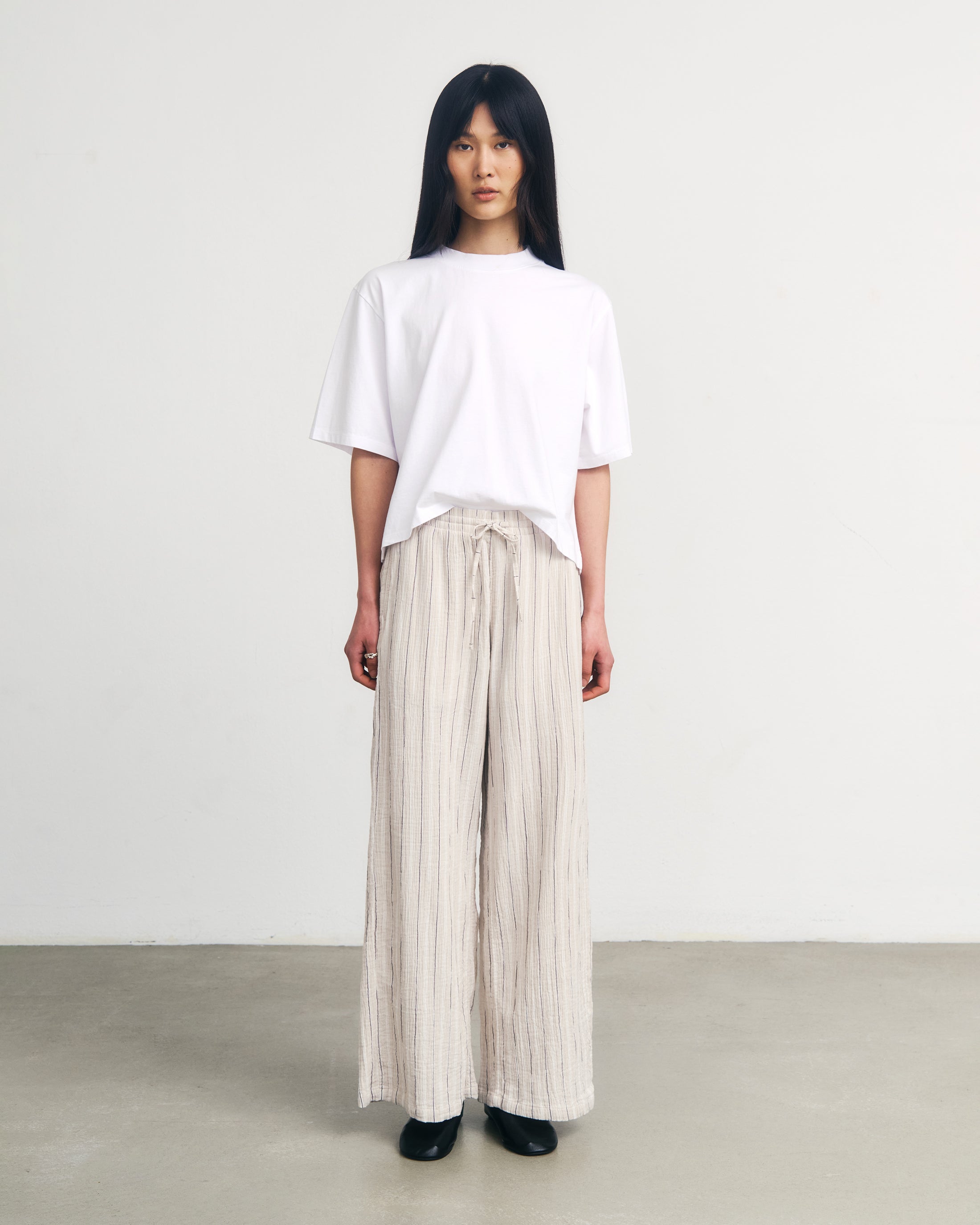Leichte Schlaghose Bio Baumwolle - Sand Gestreift