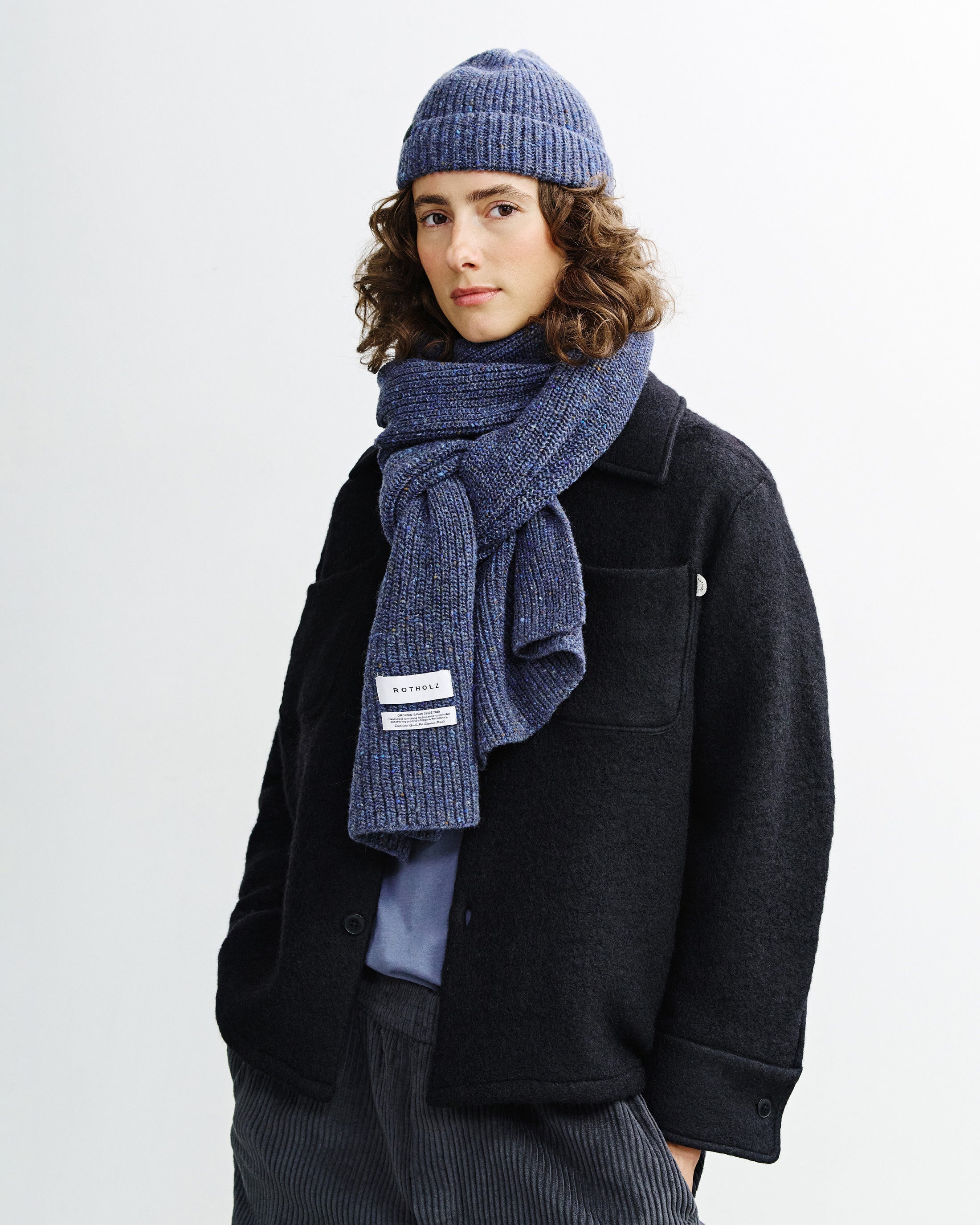 Strick Schal Merinowolle - Blau
