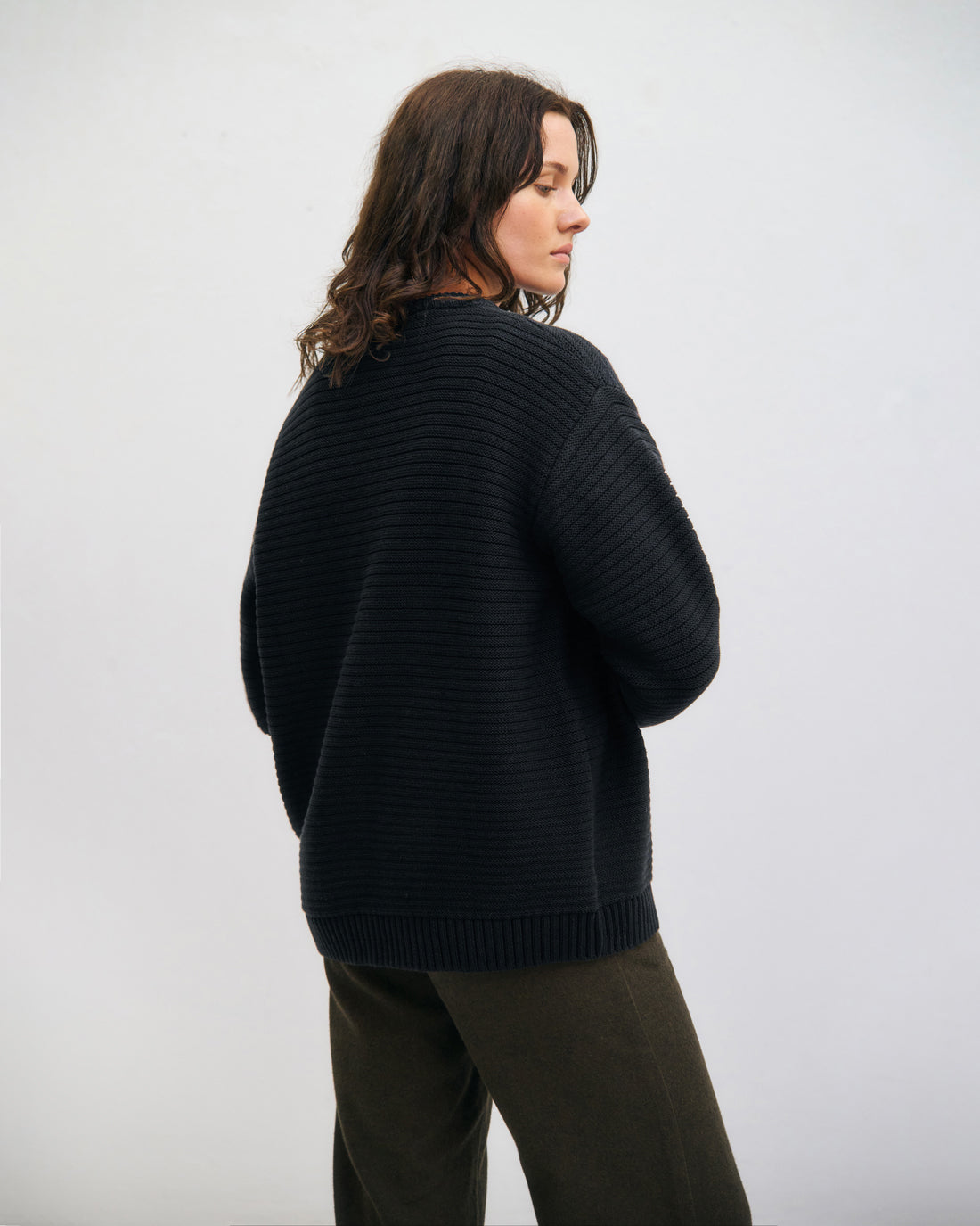Gerippter Strickpullover Bio Baumwolle - Schwarz