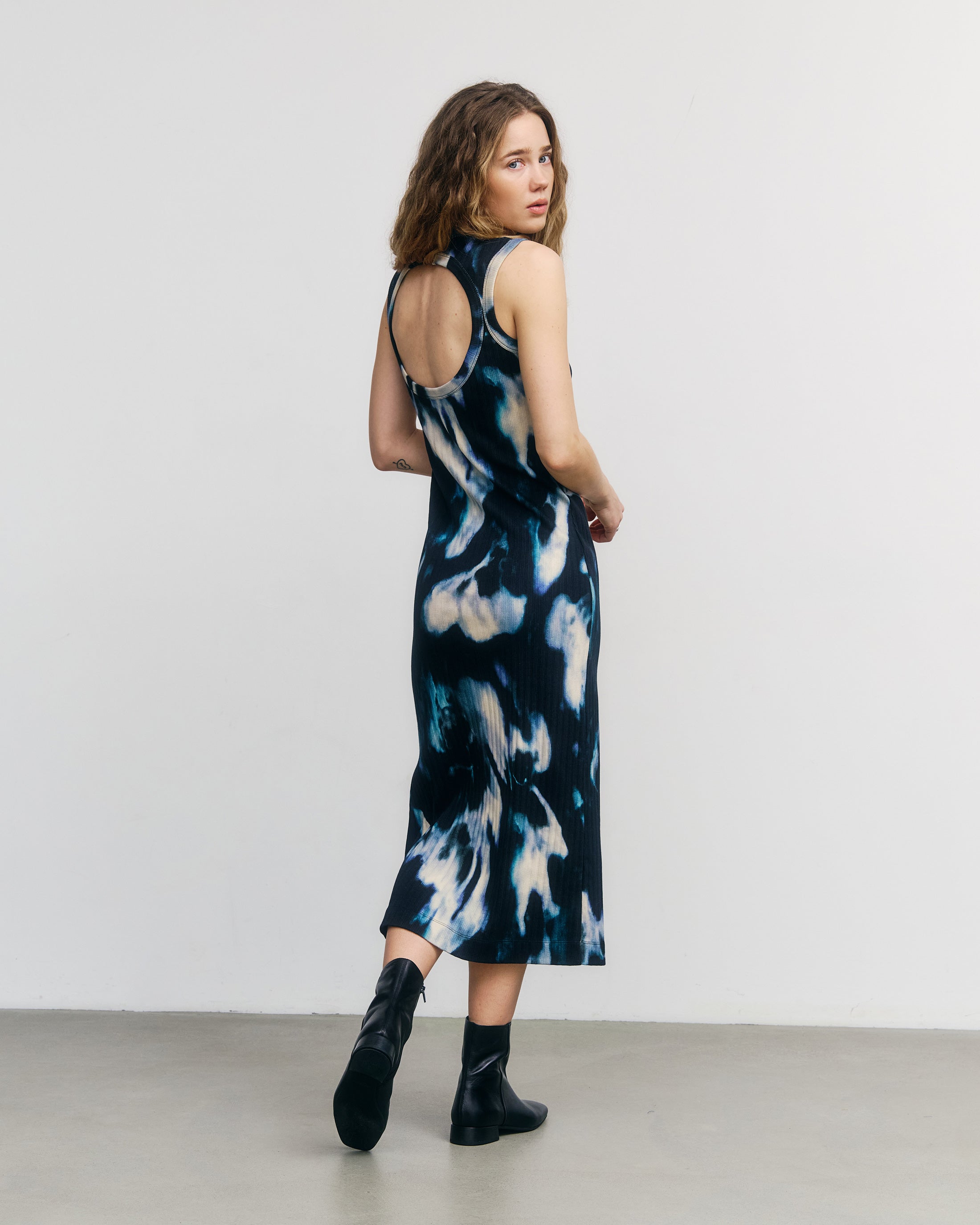 Geripptes Maxi Kleid Bio Baumwolle - Tie Dye