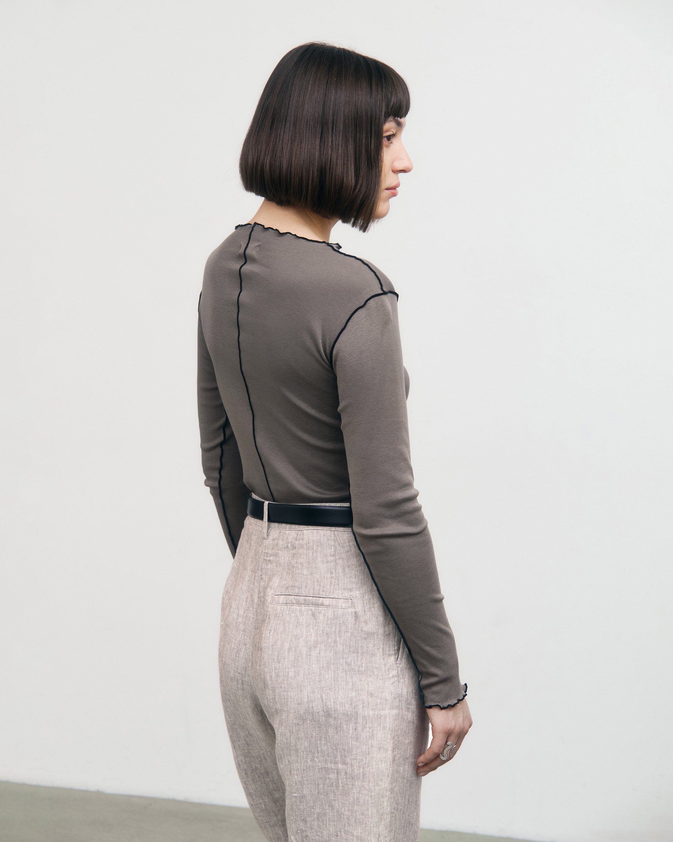 Pin-Tucked Longsleeve Bio Baumwolle - Grau