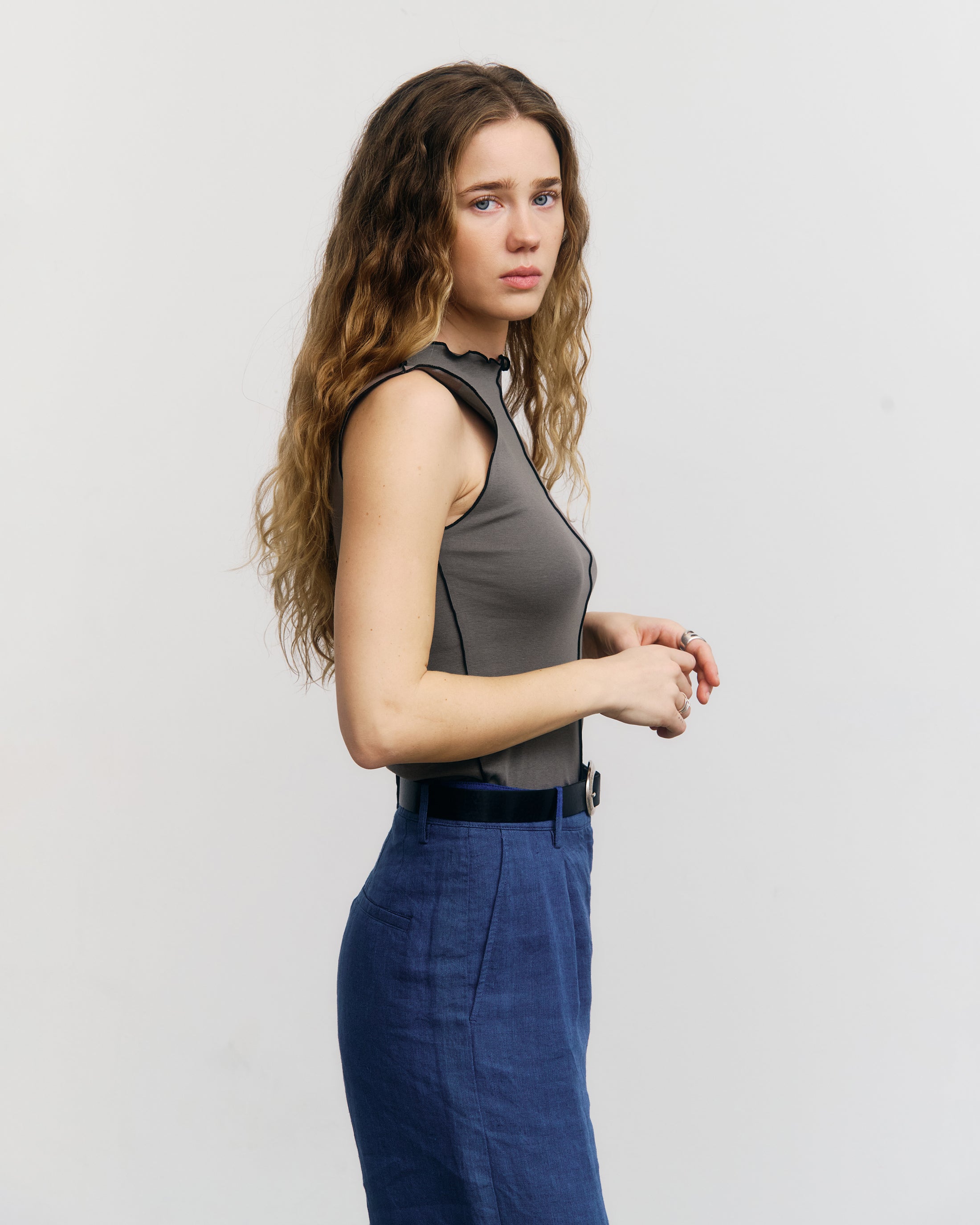 Pin-Tucked Top Bio Baumwolle - Grau