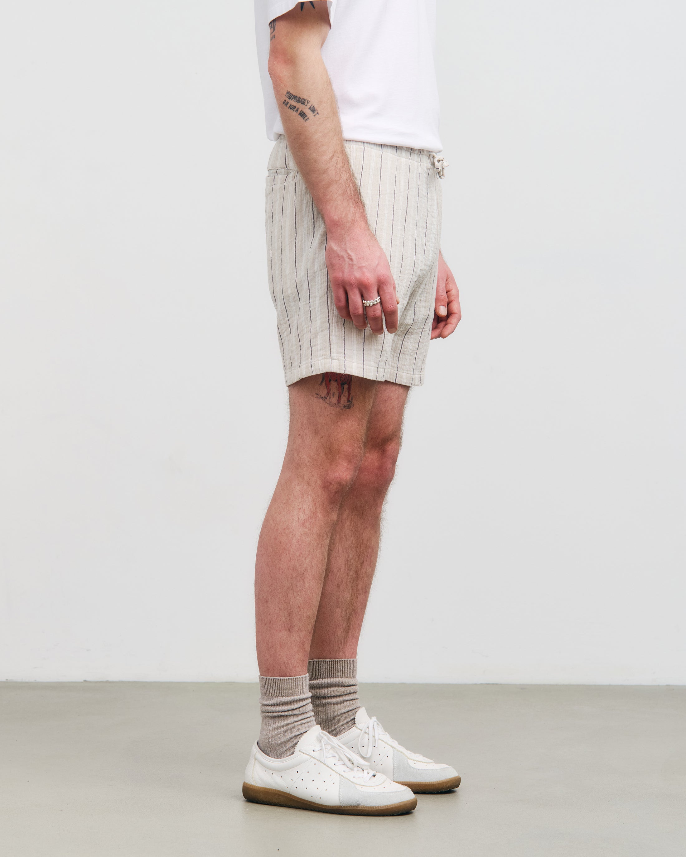 Gestreifte Musselin Shorts Bio Baumwolle - Sand