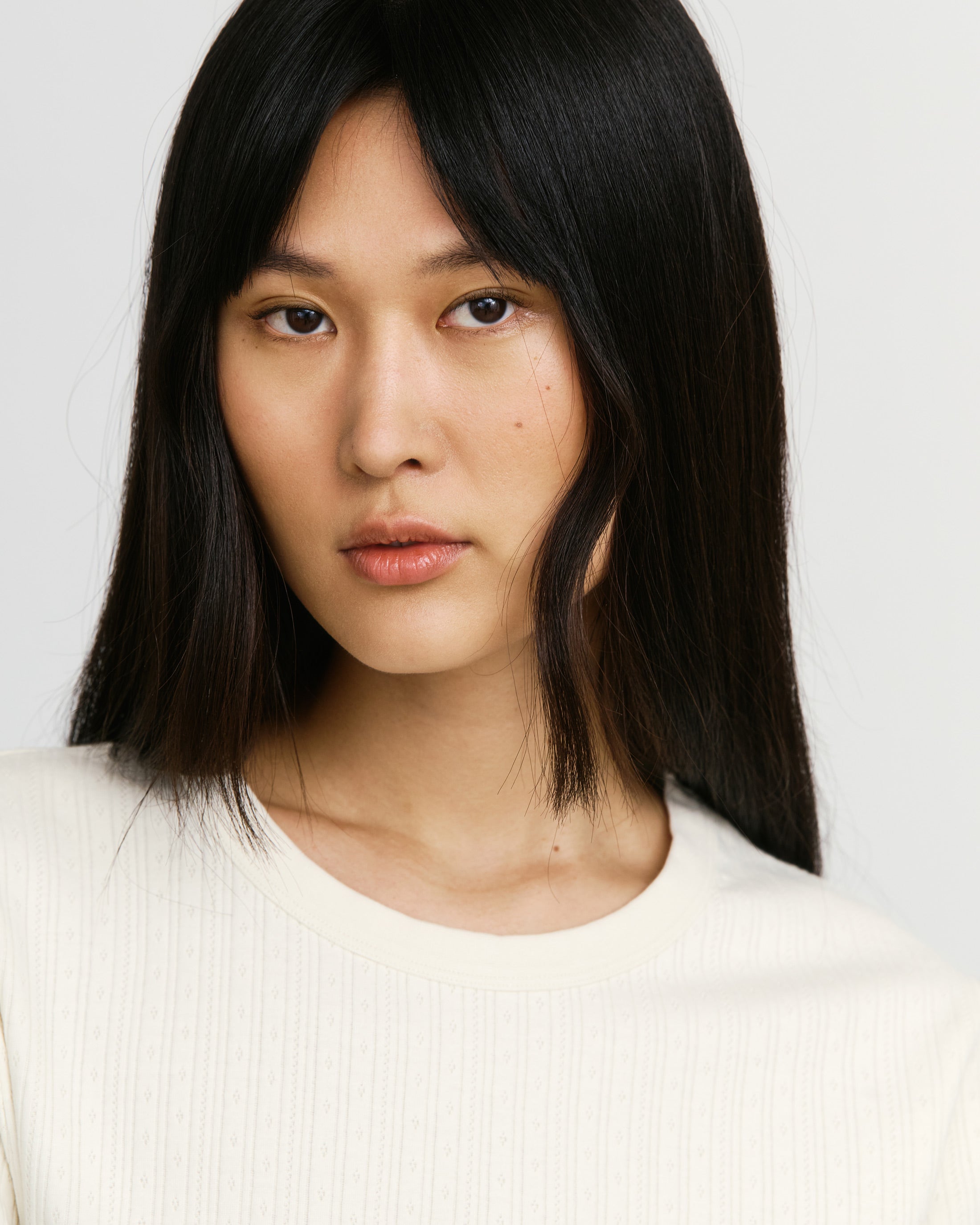 Geripptes T-Shirt Bio Baumwolle - Creme