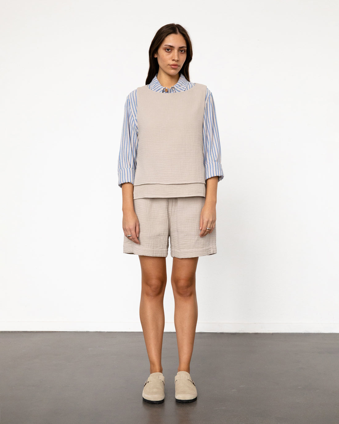 Kurze Musselin Hose Bio Baumwolle - Sand