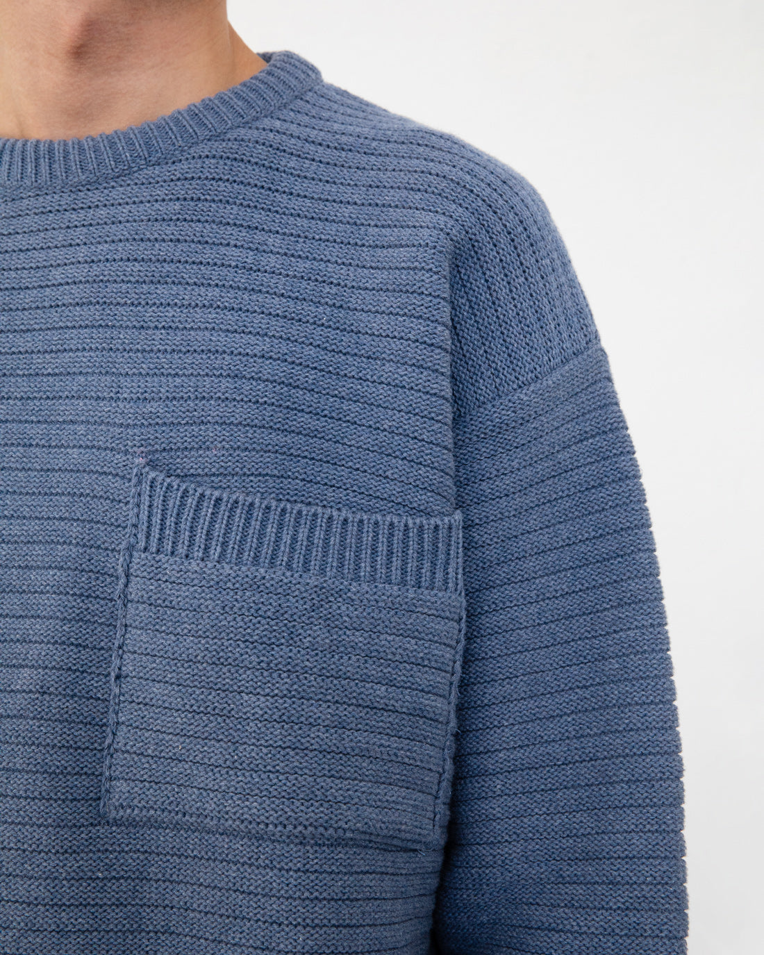 Gerippter Strickpullover Bio Baumwolle - Blau