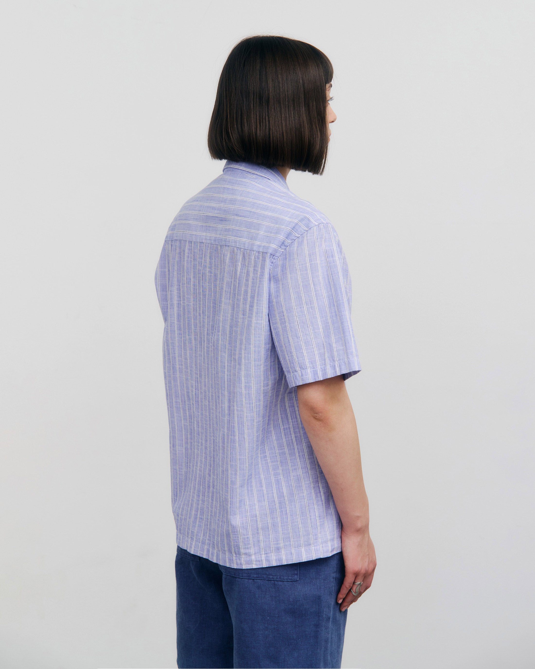 Gestreiftes Bowling Shirt Bio Baumwolle - Blau