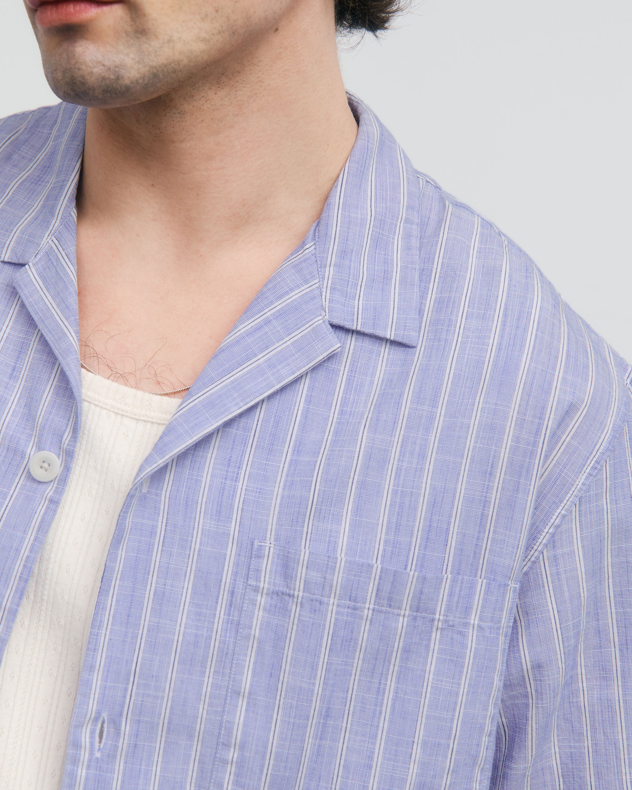 Gestreiftes Bowling Shirt Bio Baumwolle - Blau