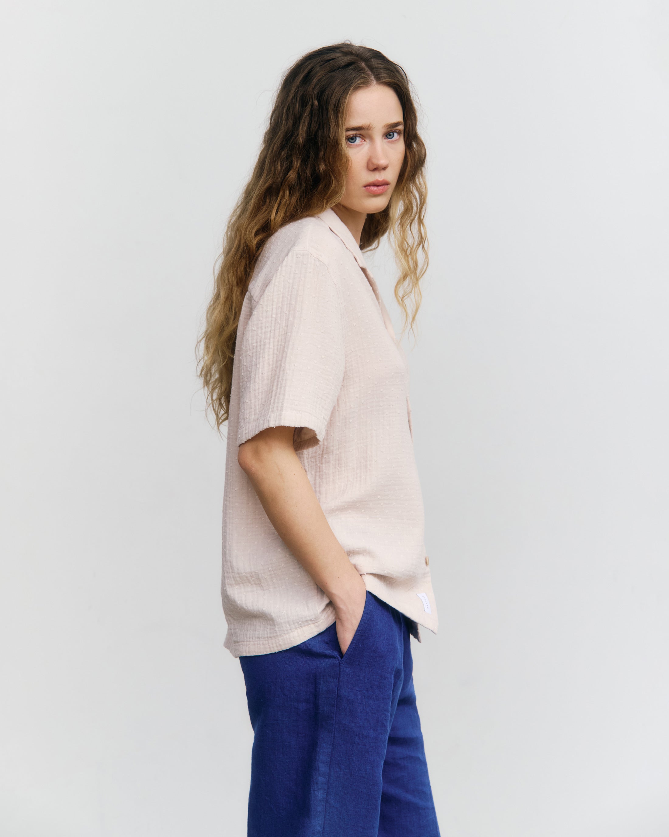 Strukturiertes Bowling Shirt Bio Baumwolle - Grau
