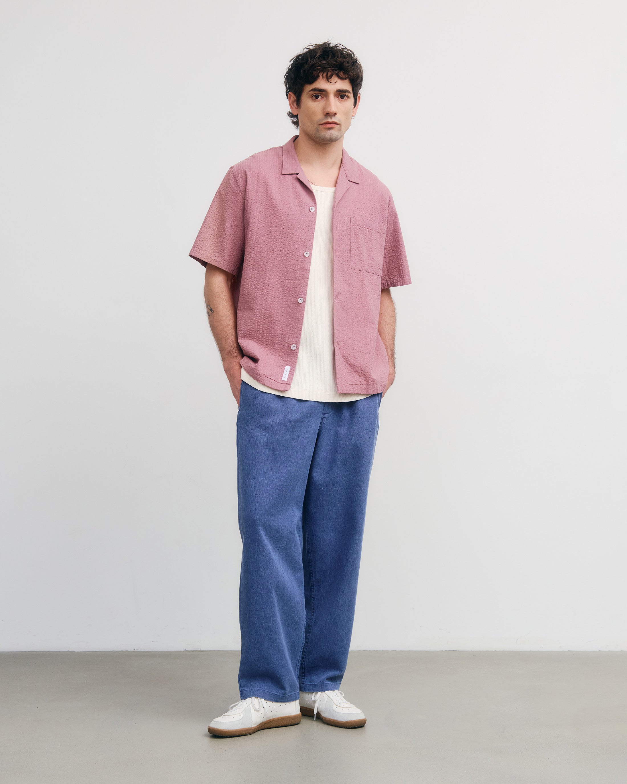 Seersucker Bowling Shirt Bio Baumwolle - Pink