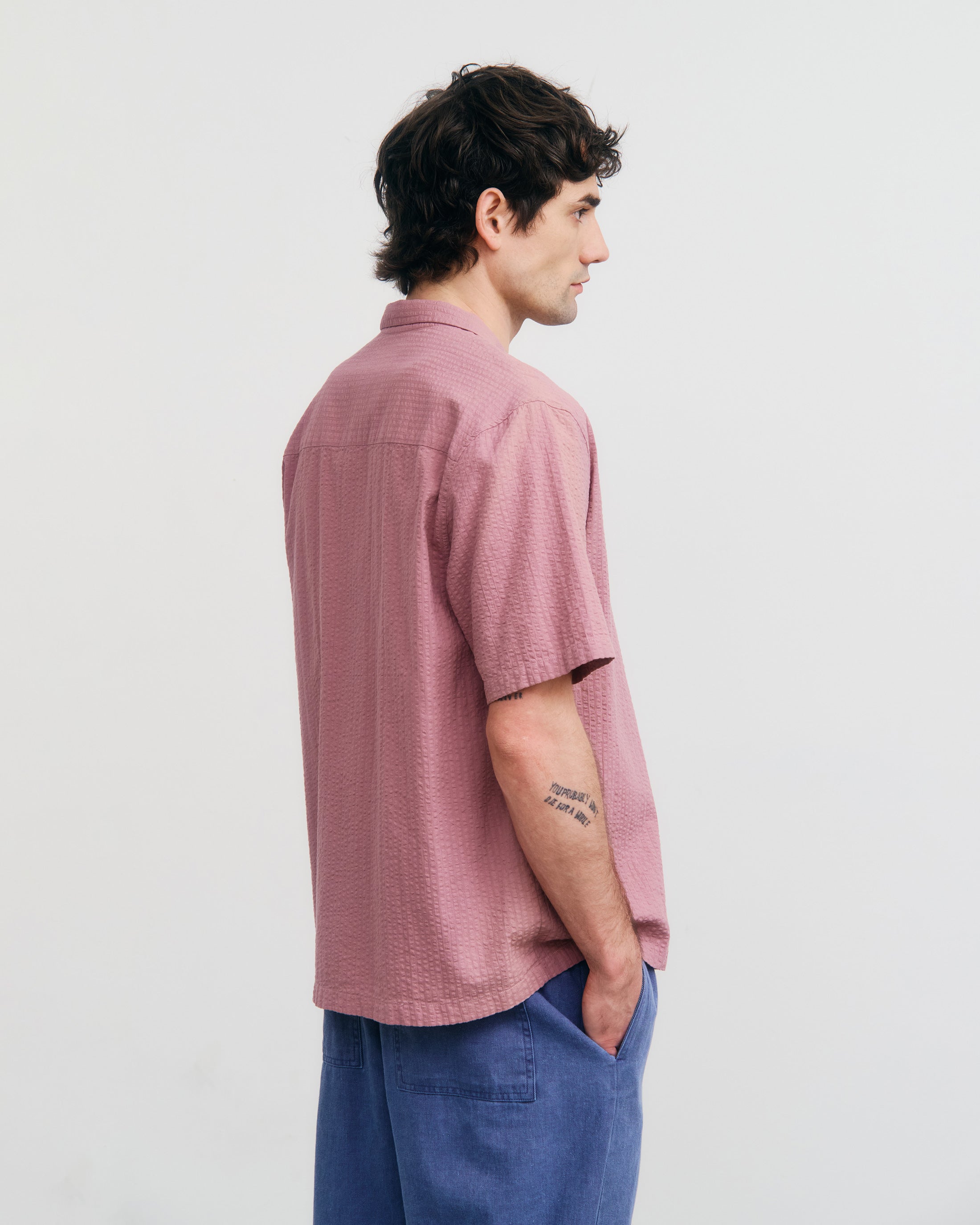 Seersucker Bowling Shirt Bio Baumwolle - Pink