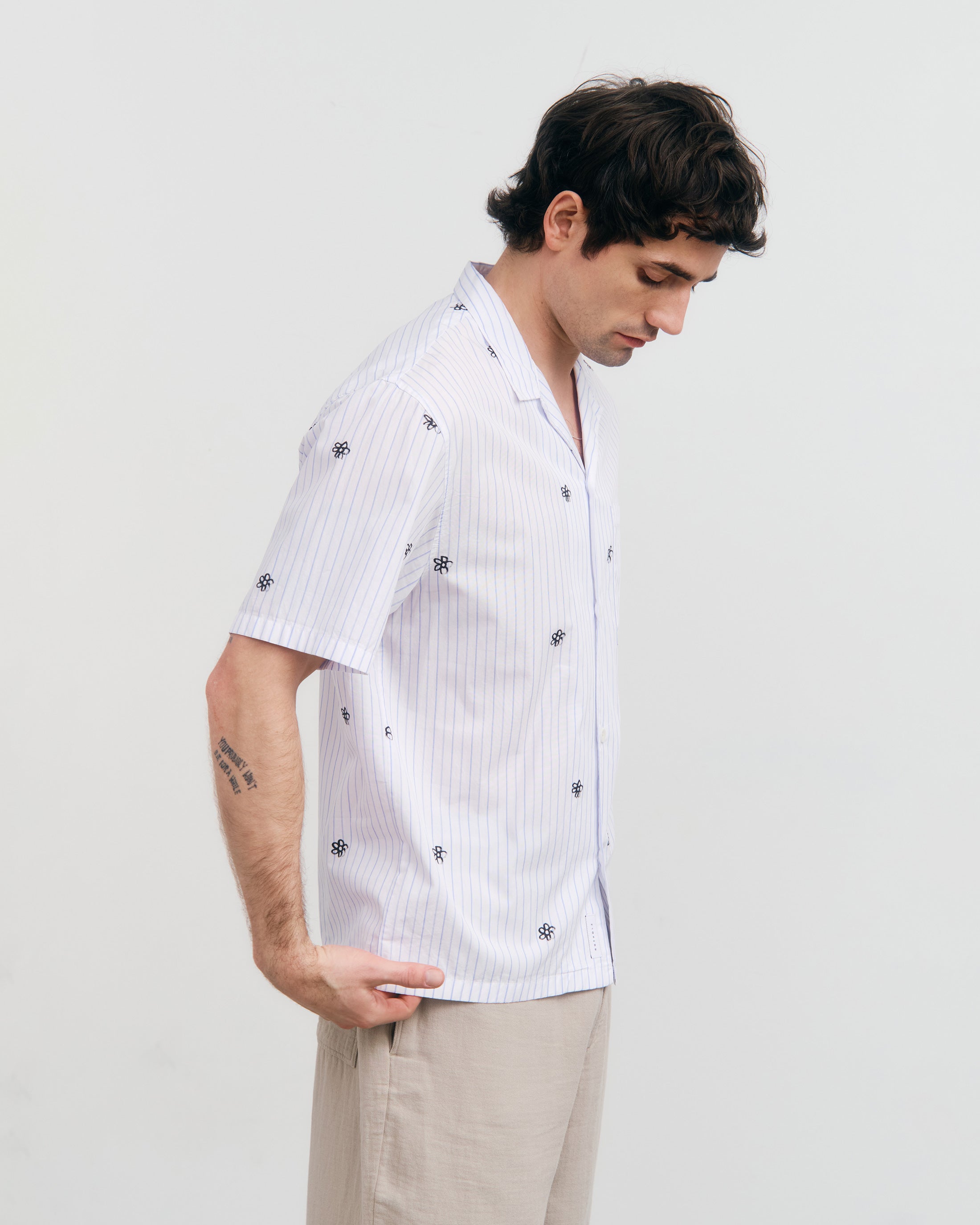 Flower Print Bowling Shirt Bio Baumwolle - Gestreift