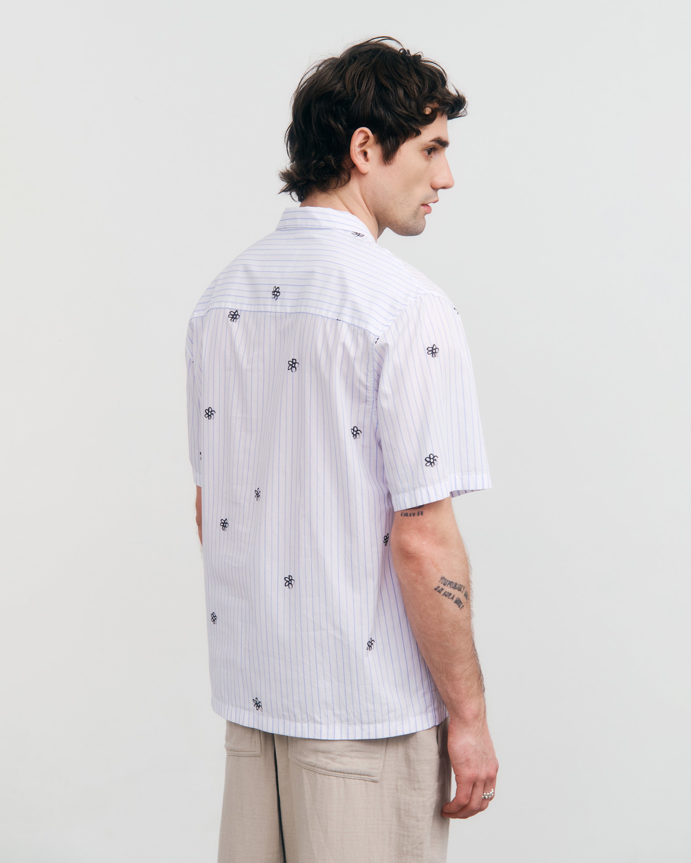 Flower Print Bowling Shirt Bio Baumwolle - Gestreift