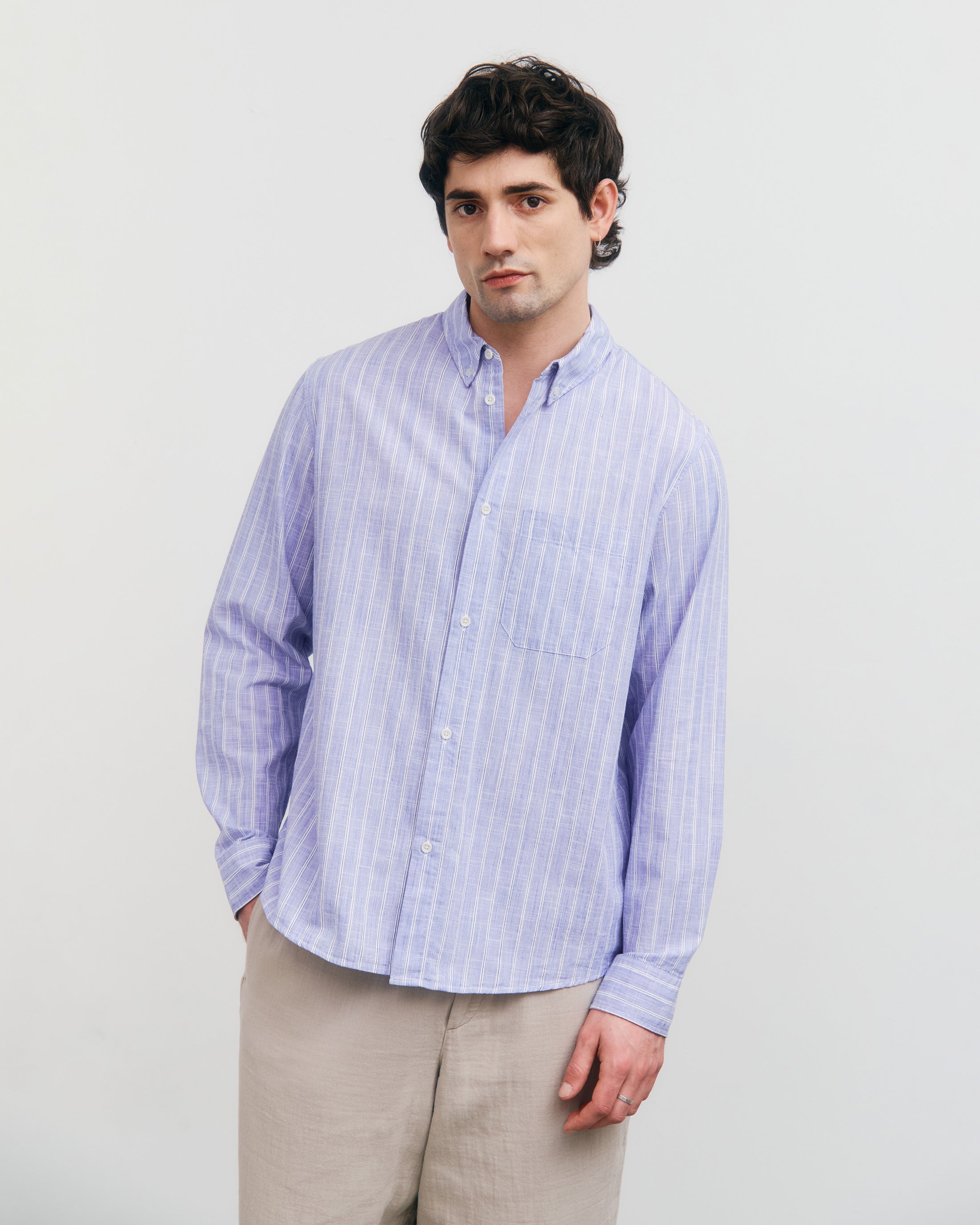 Button-Down Hemd Bio Baumwolle - Blau Gestreift