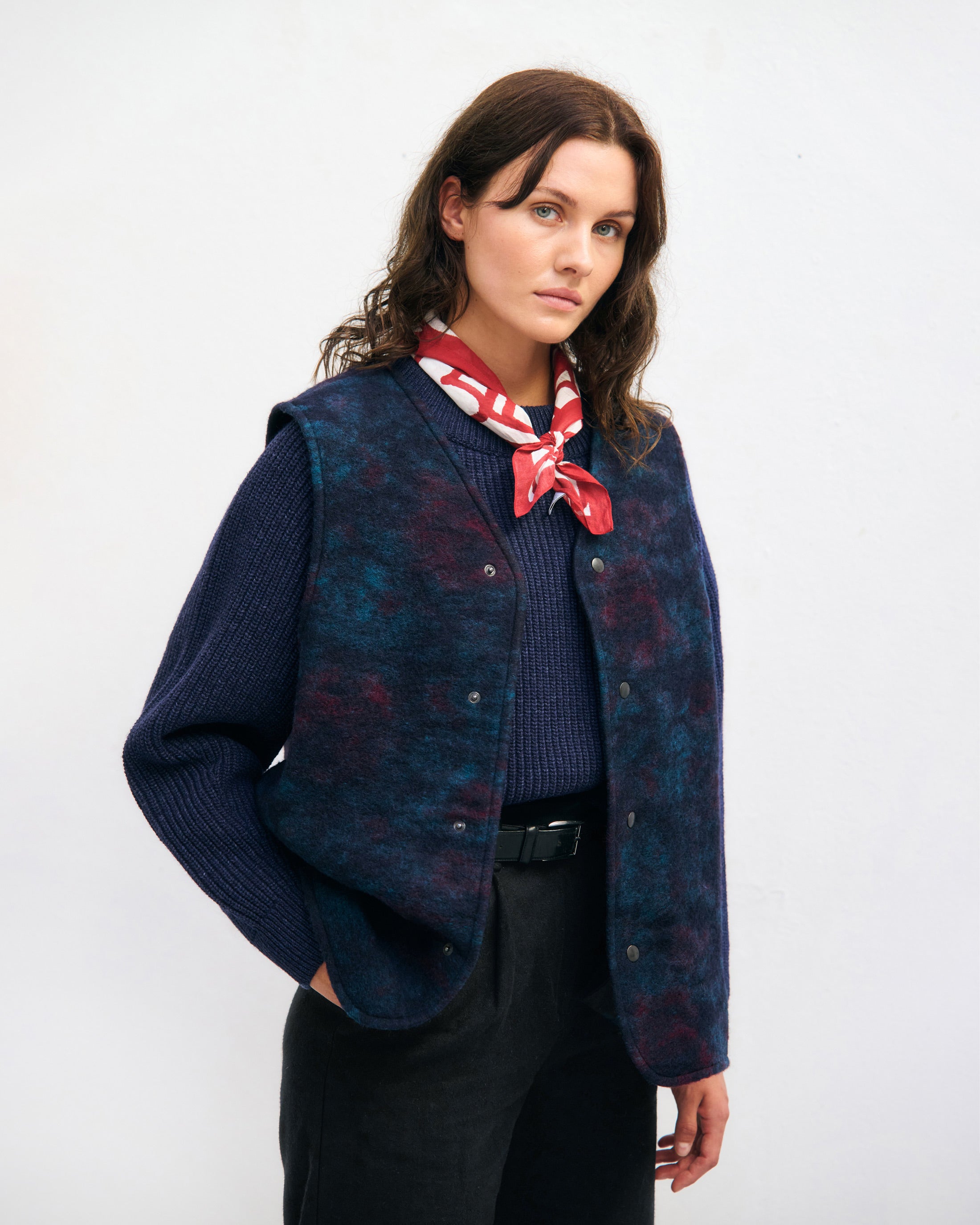 Weste Bio Wollmischung - Blau Melange