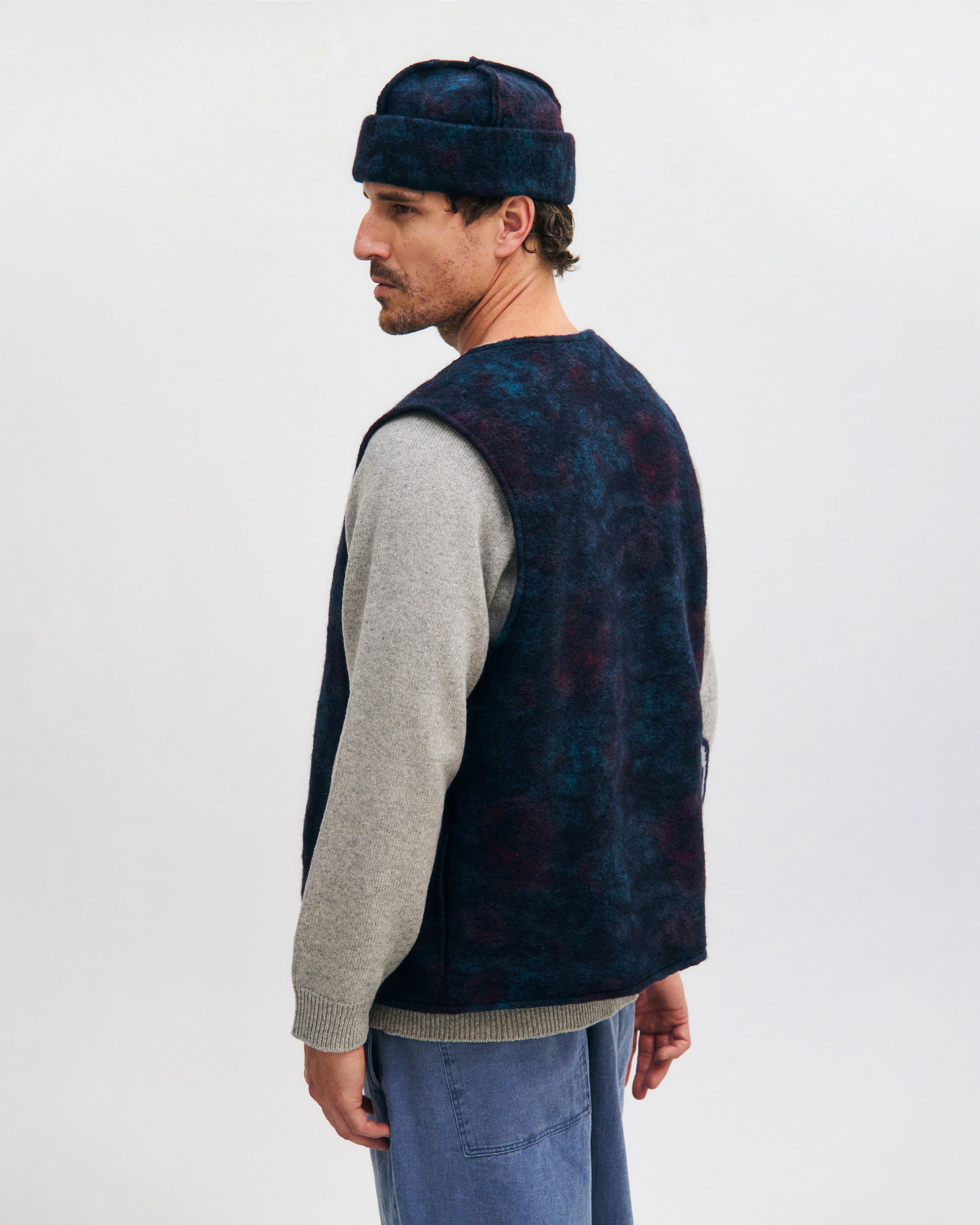 Weste Bio Wollmischung - Blau Melange