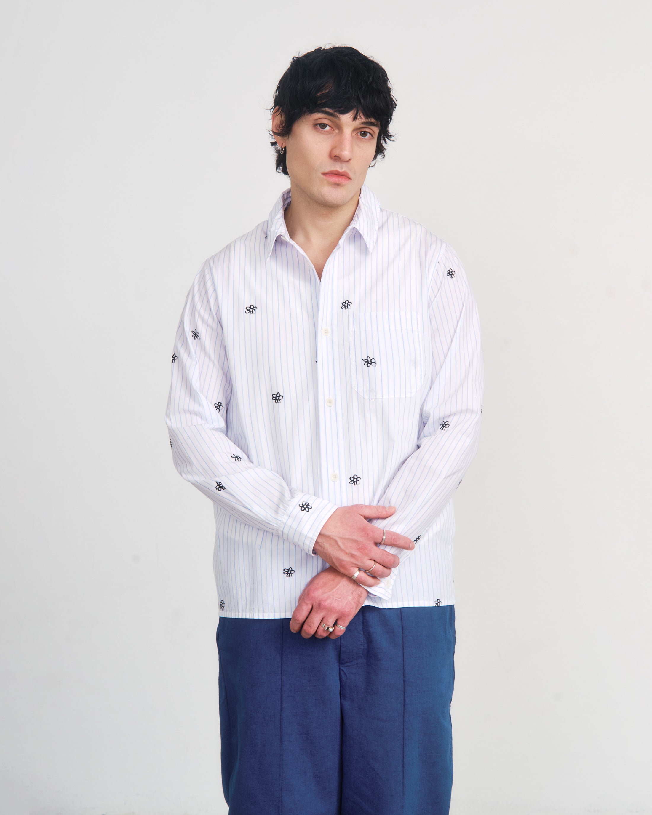 Flower Print Hemd Bio Baumwolle - Gestreift