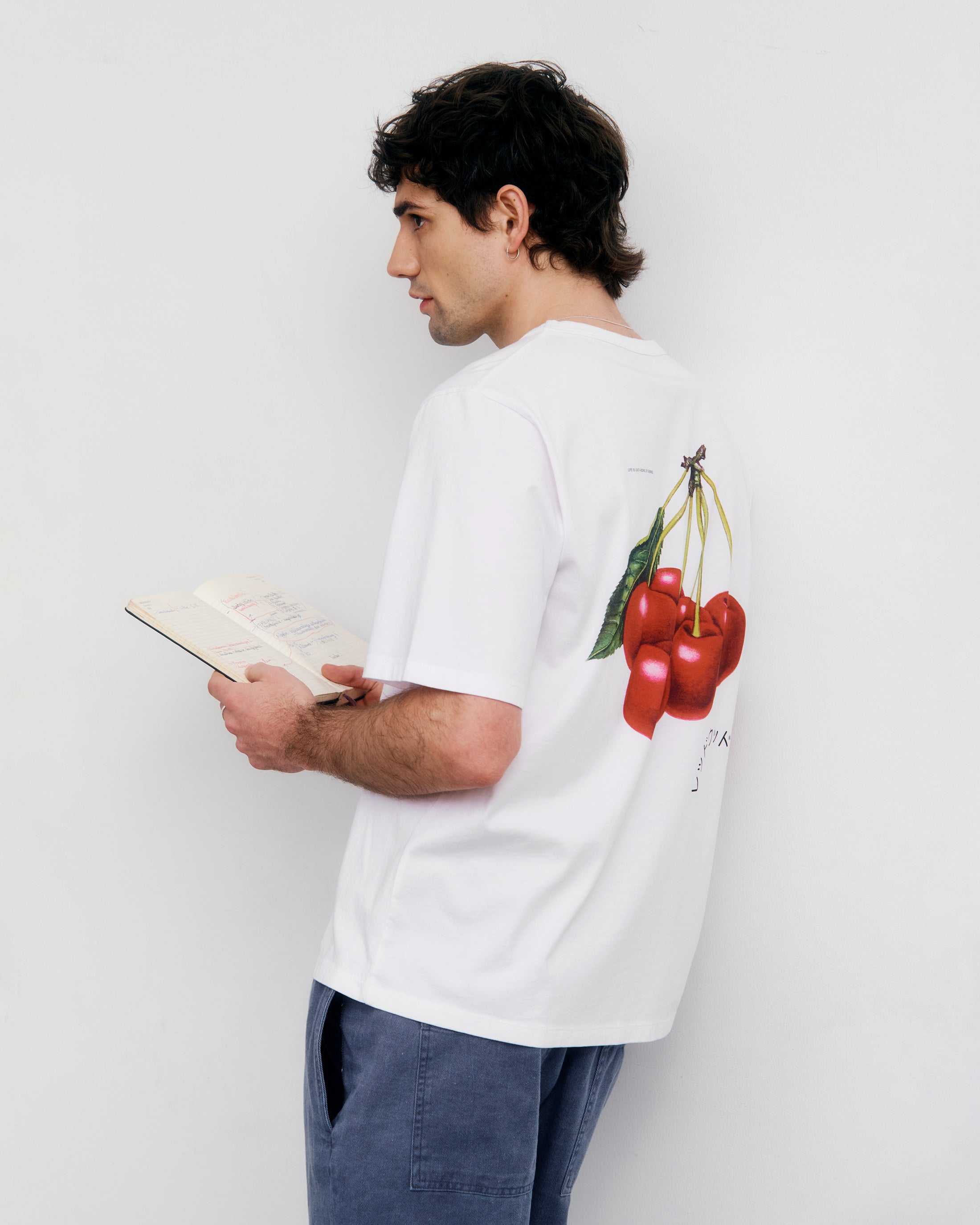 Cherry Print T-Shirt Bio Baumwolle - Weiß