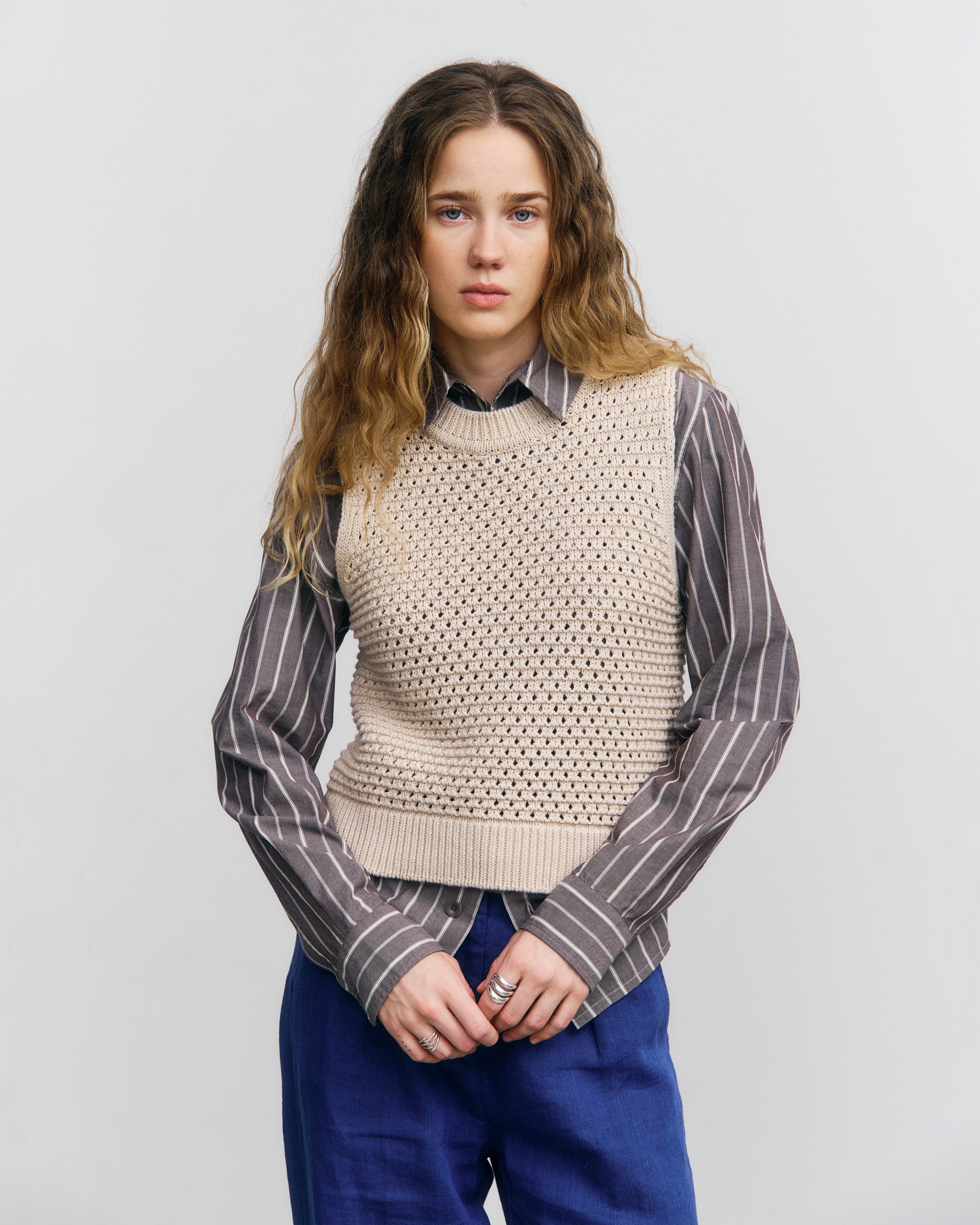 Kurze Strickweste Bio Baumwolle - Creme