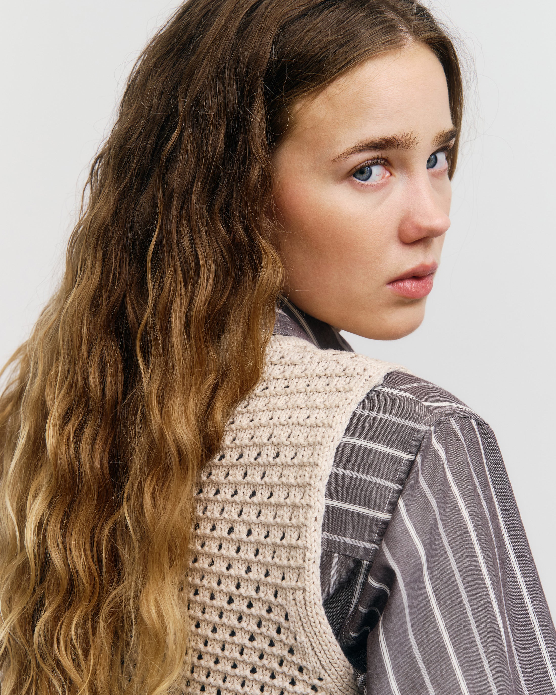 Kurze Strickweste Bio Baumwolle - Creme
