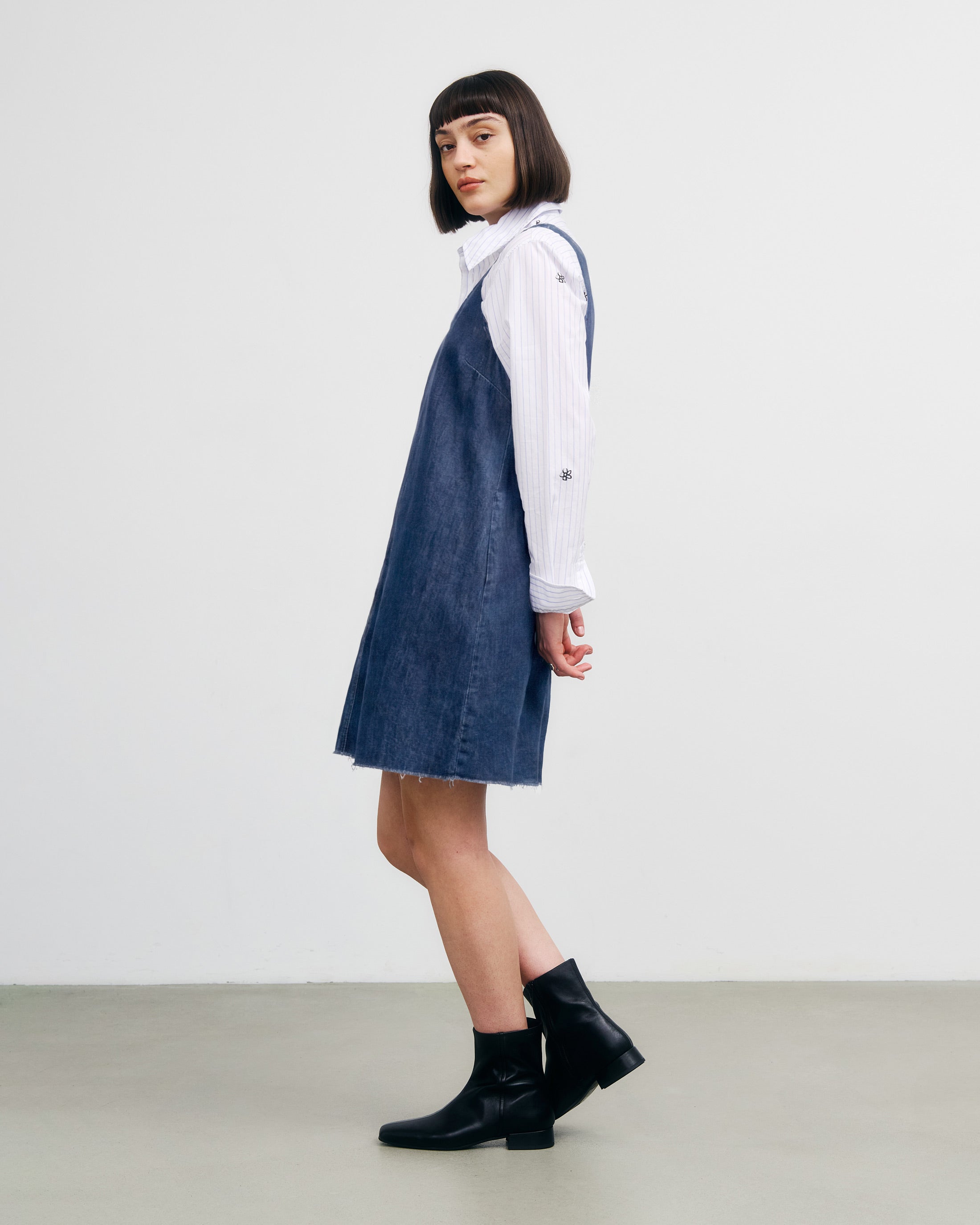 Denim Short Dress Recycled Cotton - Washed Denim
