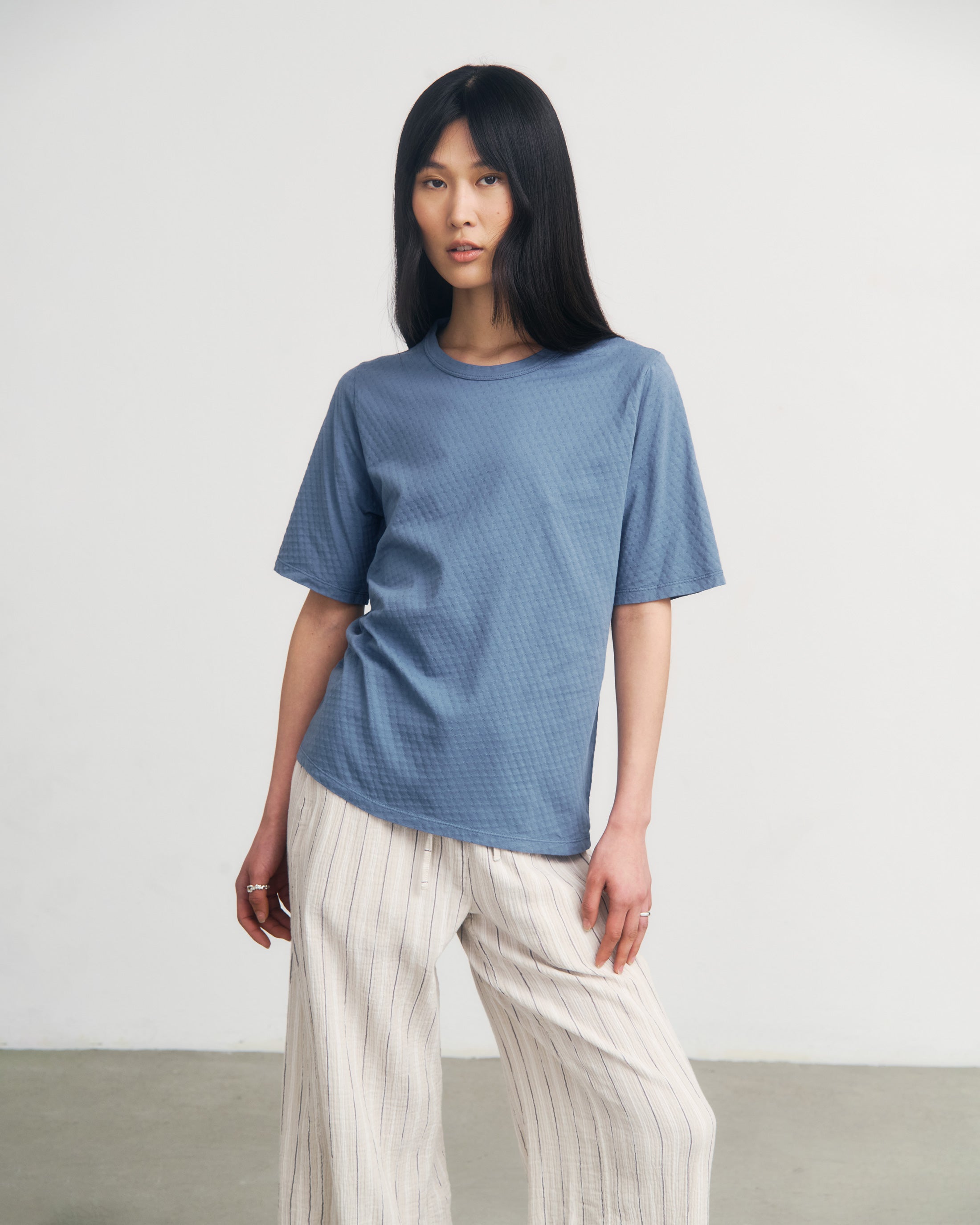Strukturiertes T-Shirt Bio Baumwolle - Blau