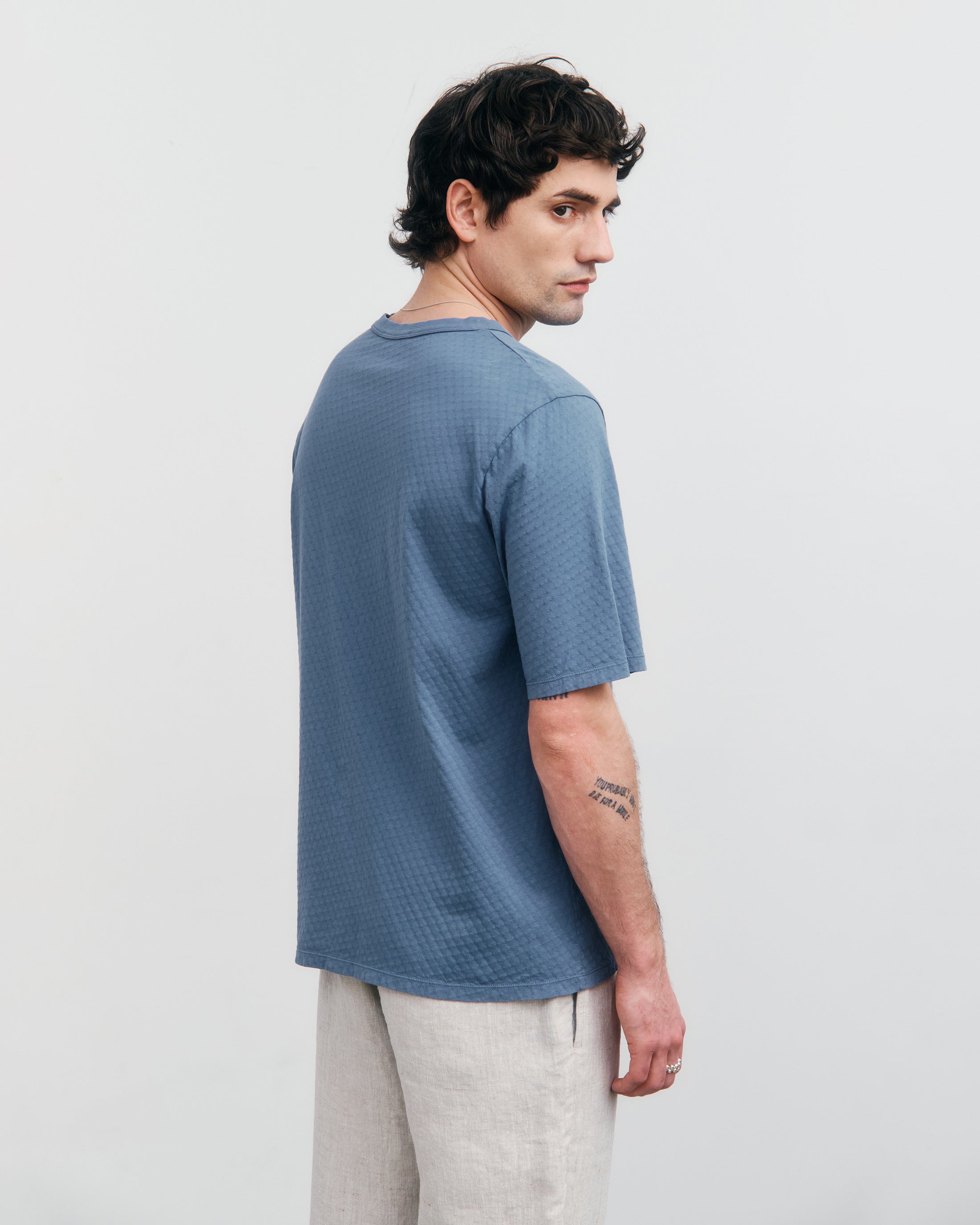 Strukturiertes T-Shirt Bio Baumwolle - Blau