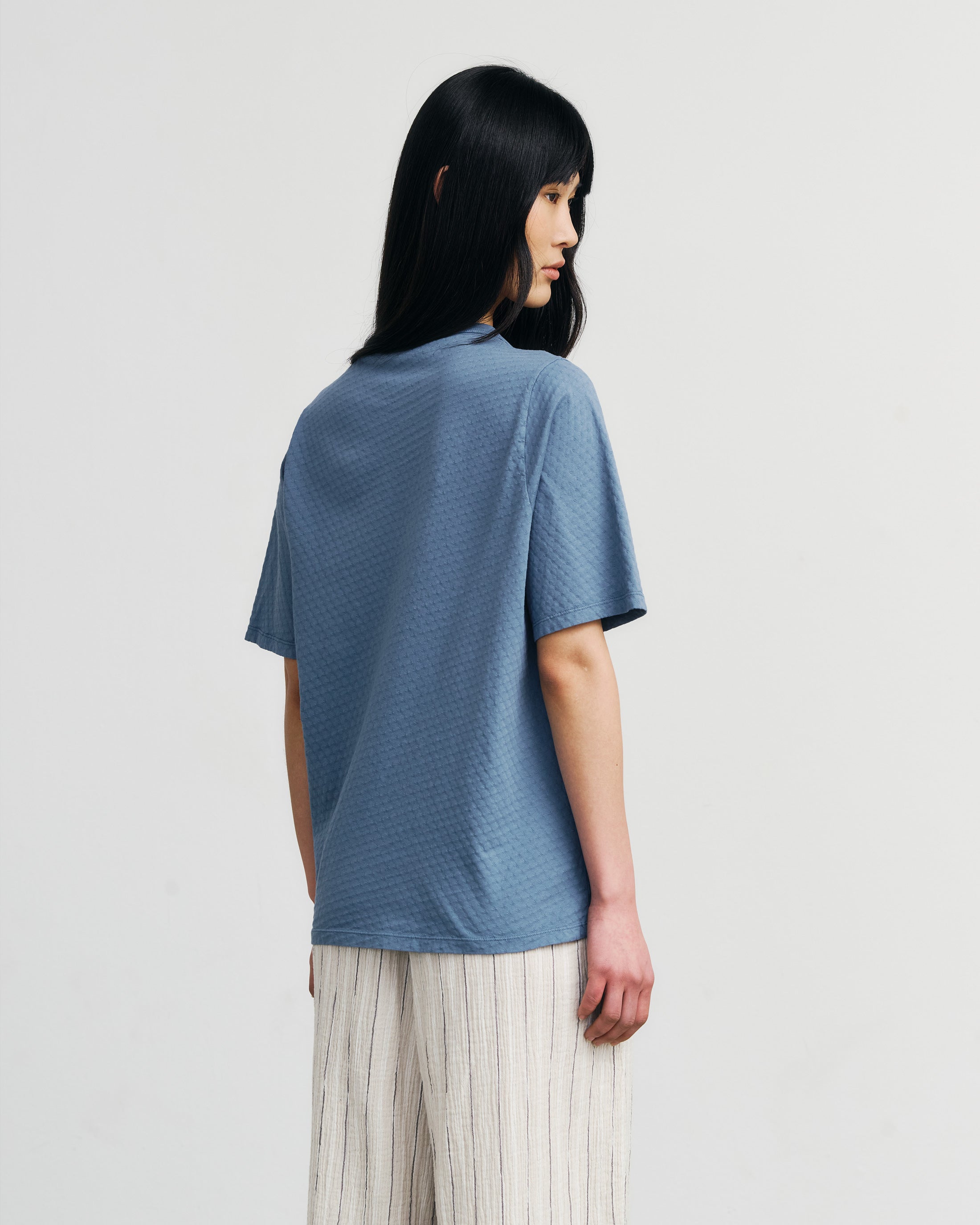 Strukturiertes T-Shirt Bio Baumwolle - Blau