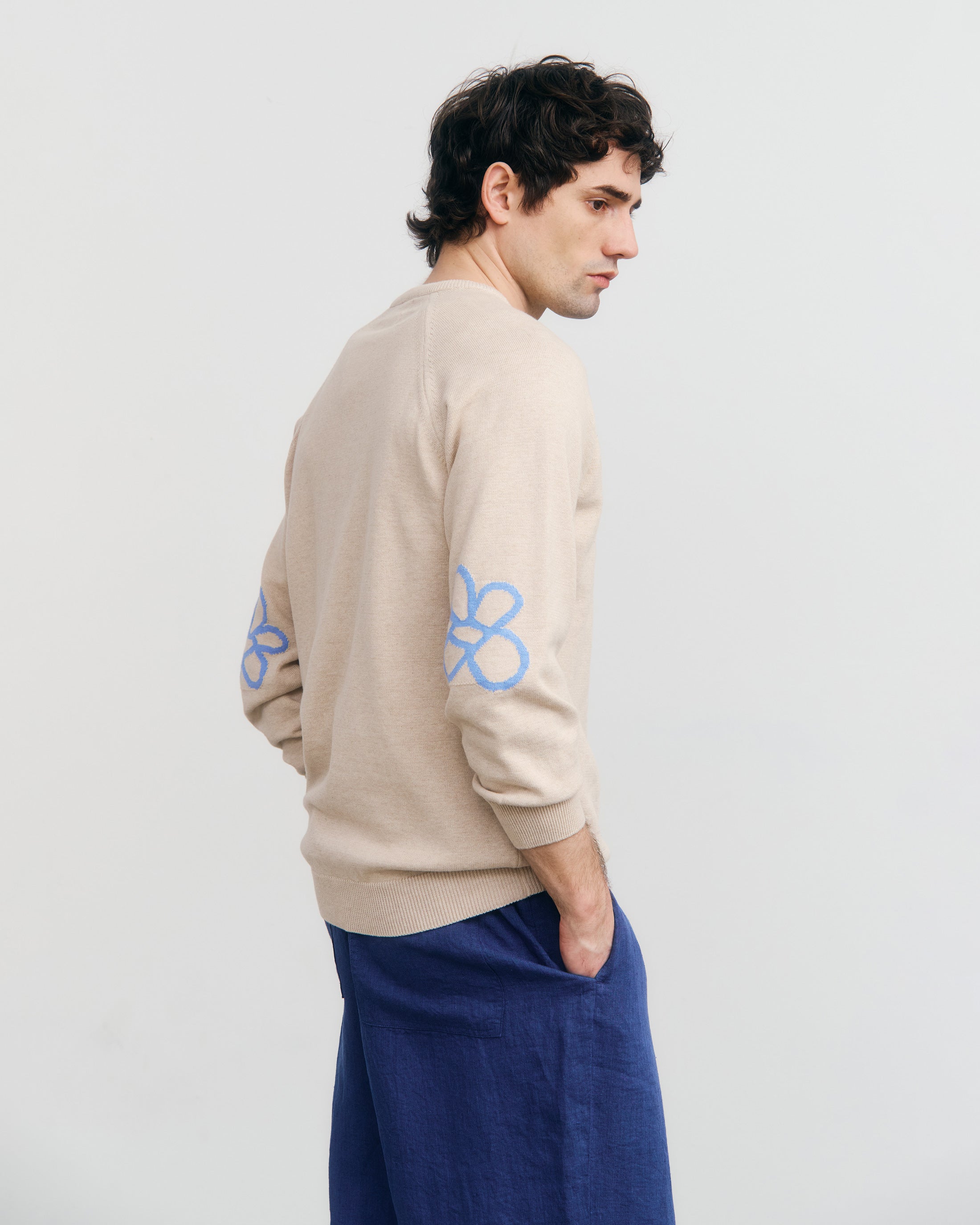 Flower Strickpullover Bio Baumwolle - Beige
