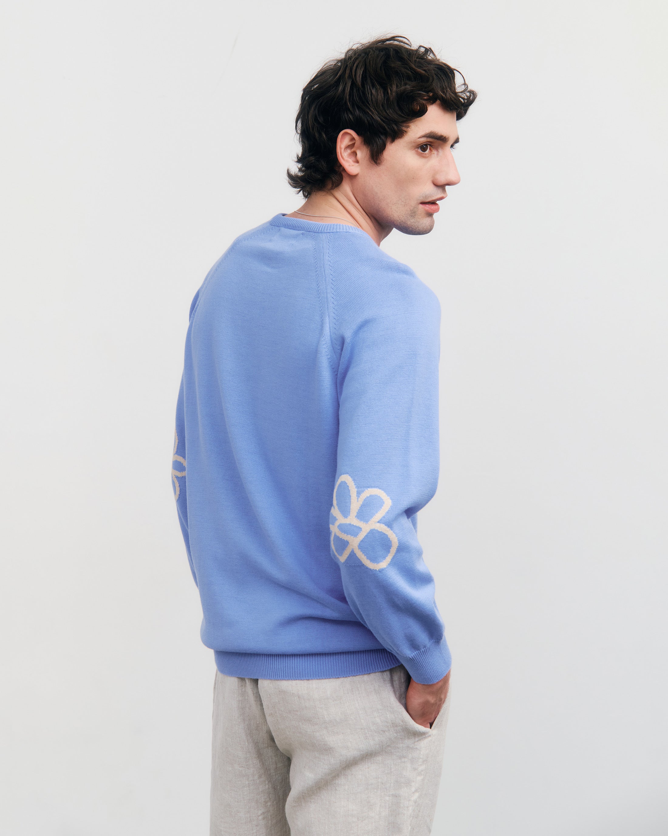 Flower Strickpullover Bio Baumwolle - Blau