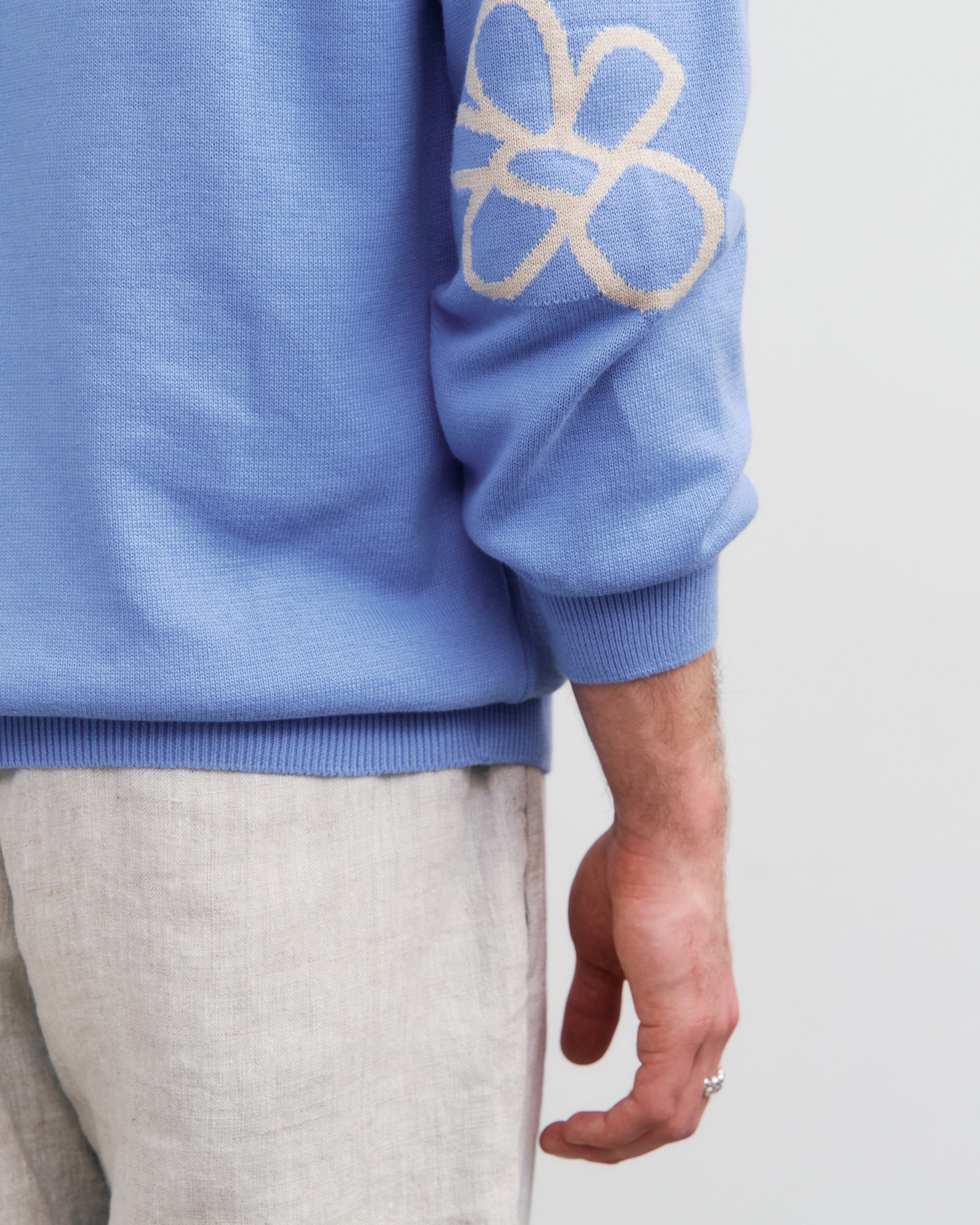 Flower Strickpullover Bio Baumwolle - Blau