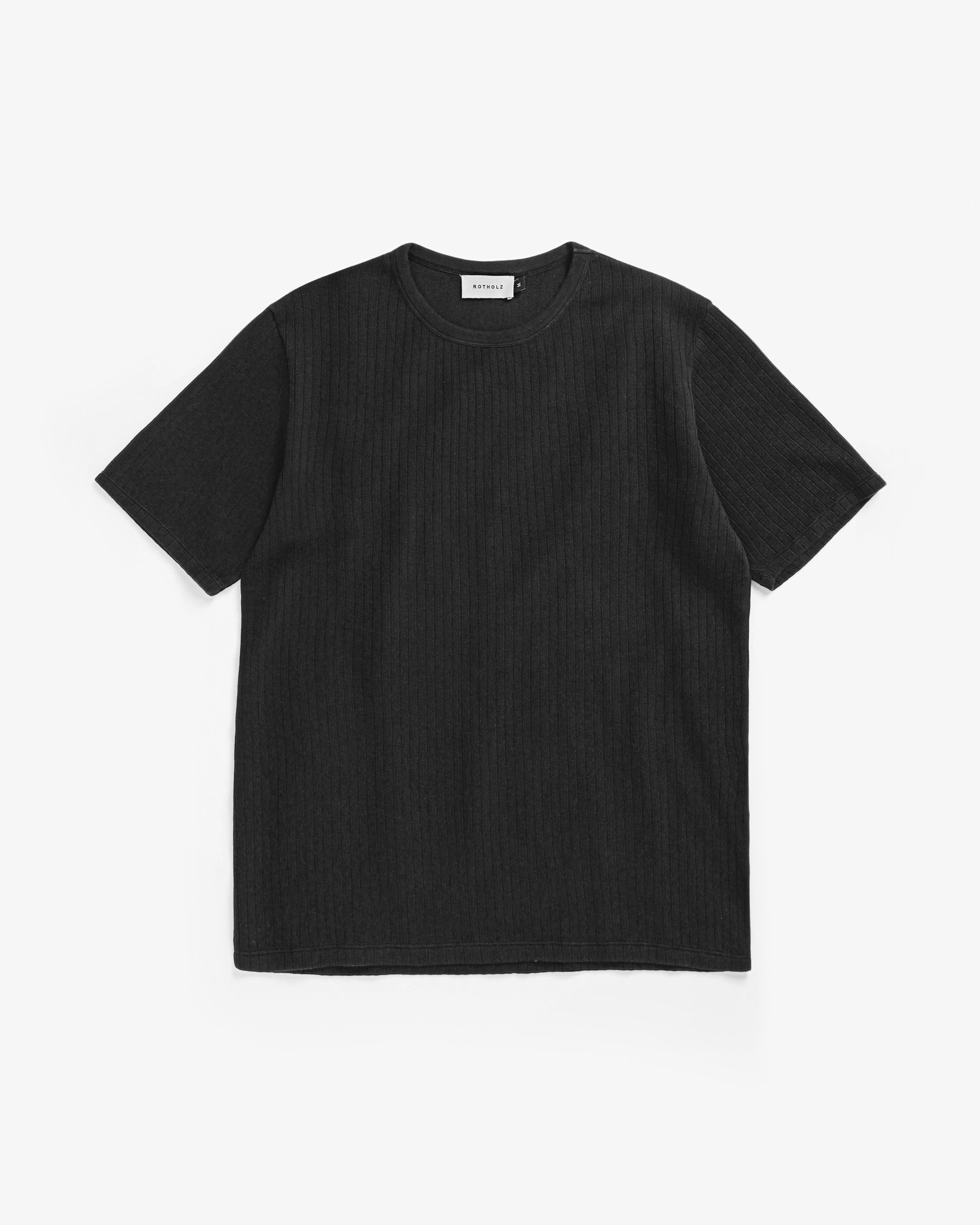 Schweres Geripptes T-Shirt Bio Baumwolle - Schwarz