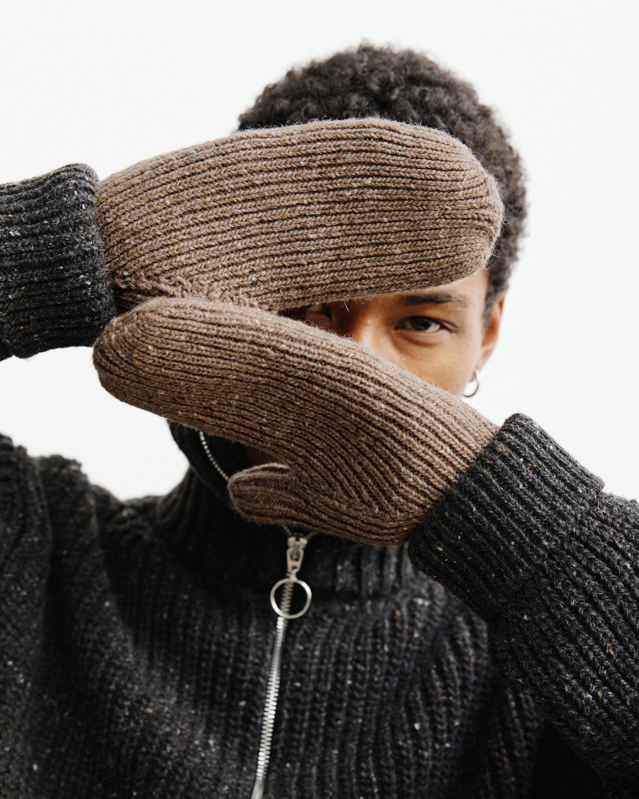 Gestrickte Handschuhe Merinowolle - Braun