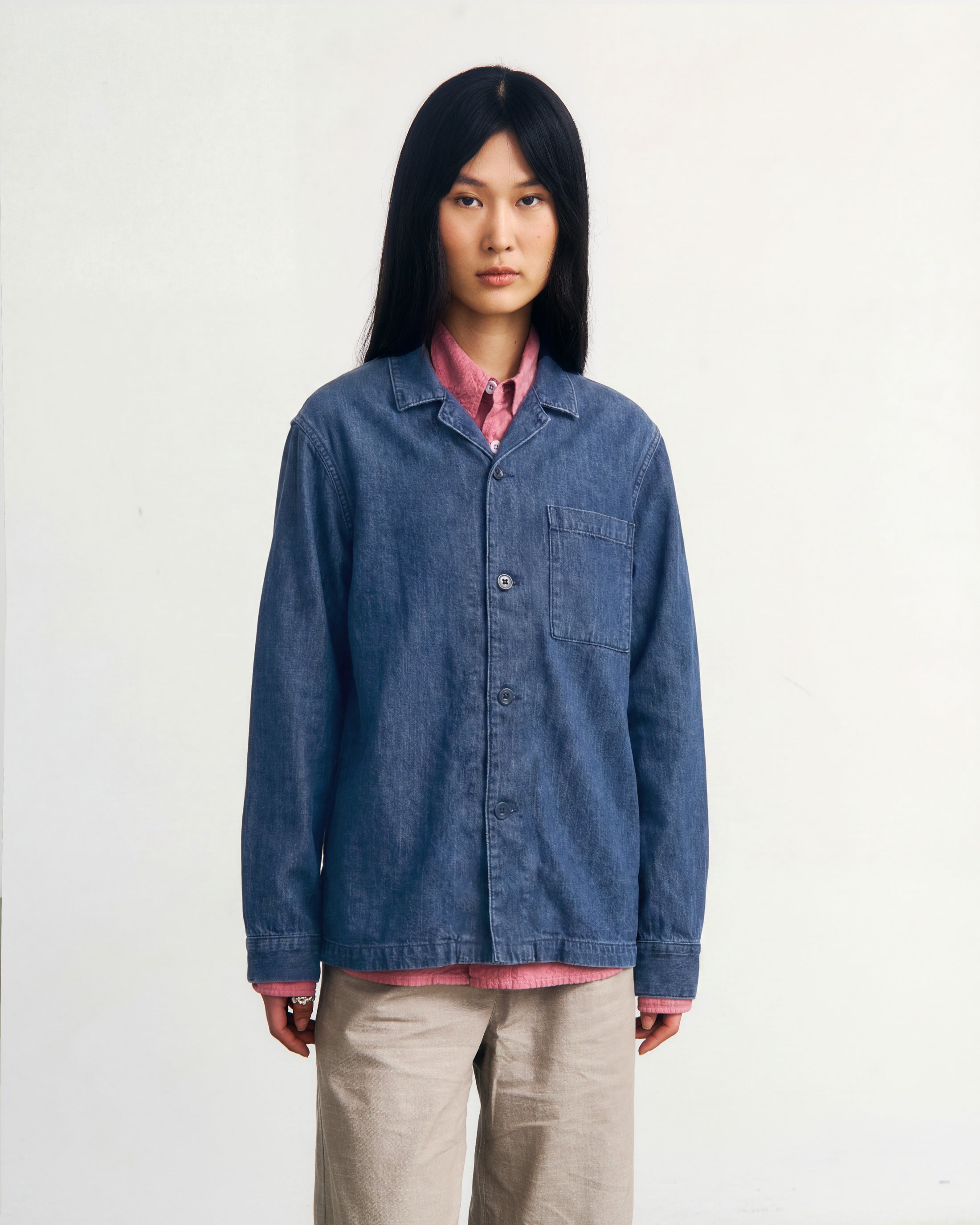 Oversized Hemd-Jacke Recycelte Baumwolle - Blau