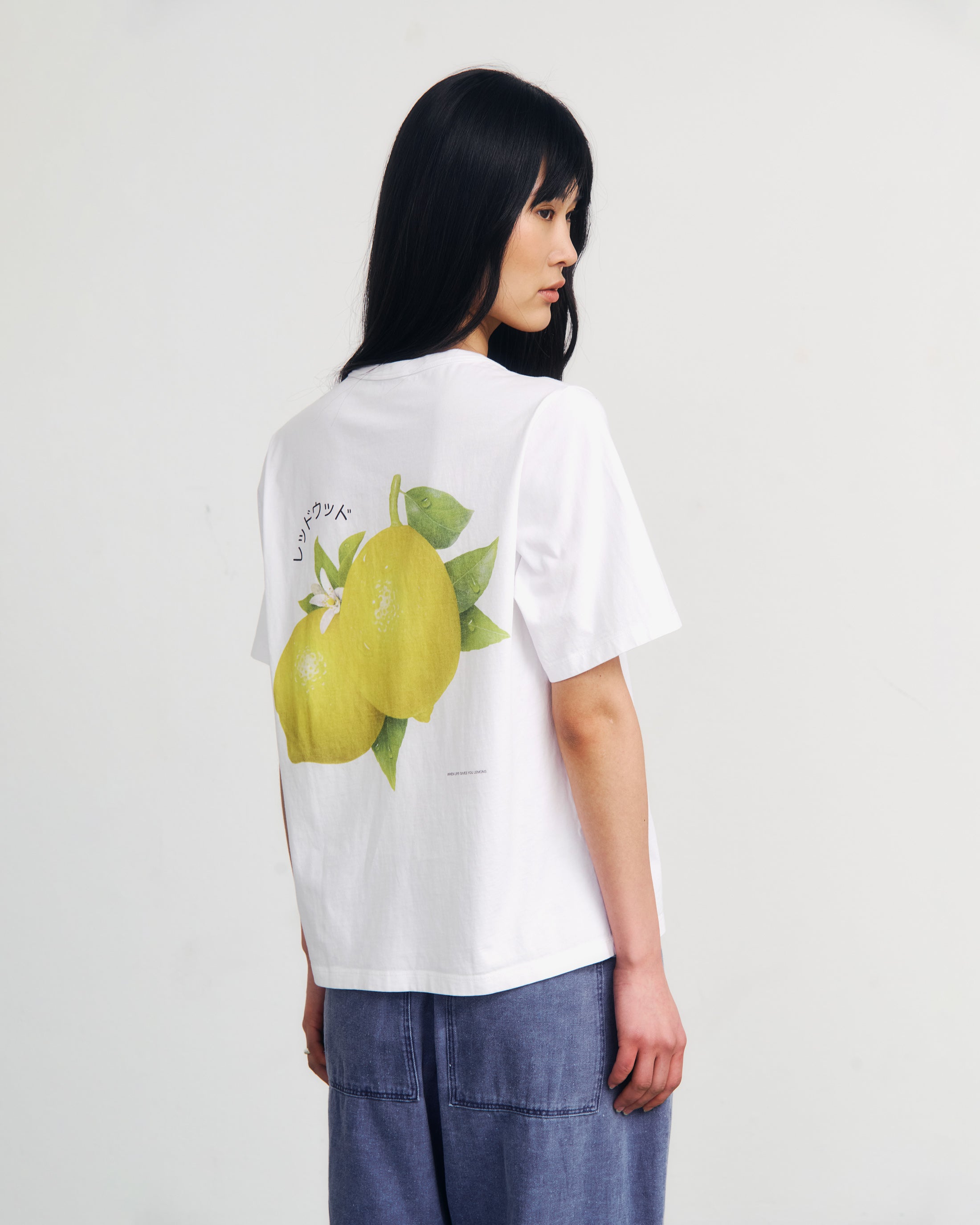 Lemon Print T-Shirt Bio Baumwolle - Weiß