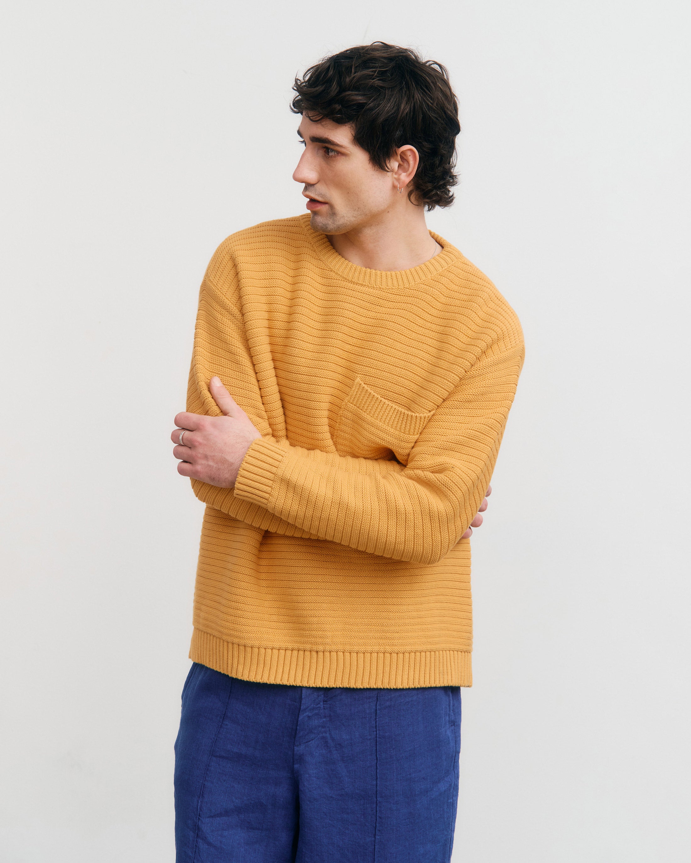 Gerippter Strickpullover Bio Baumwolle - Gelb
