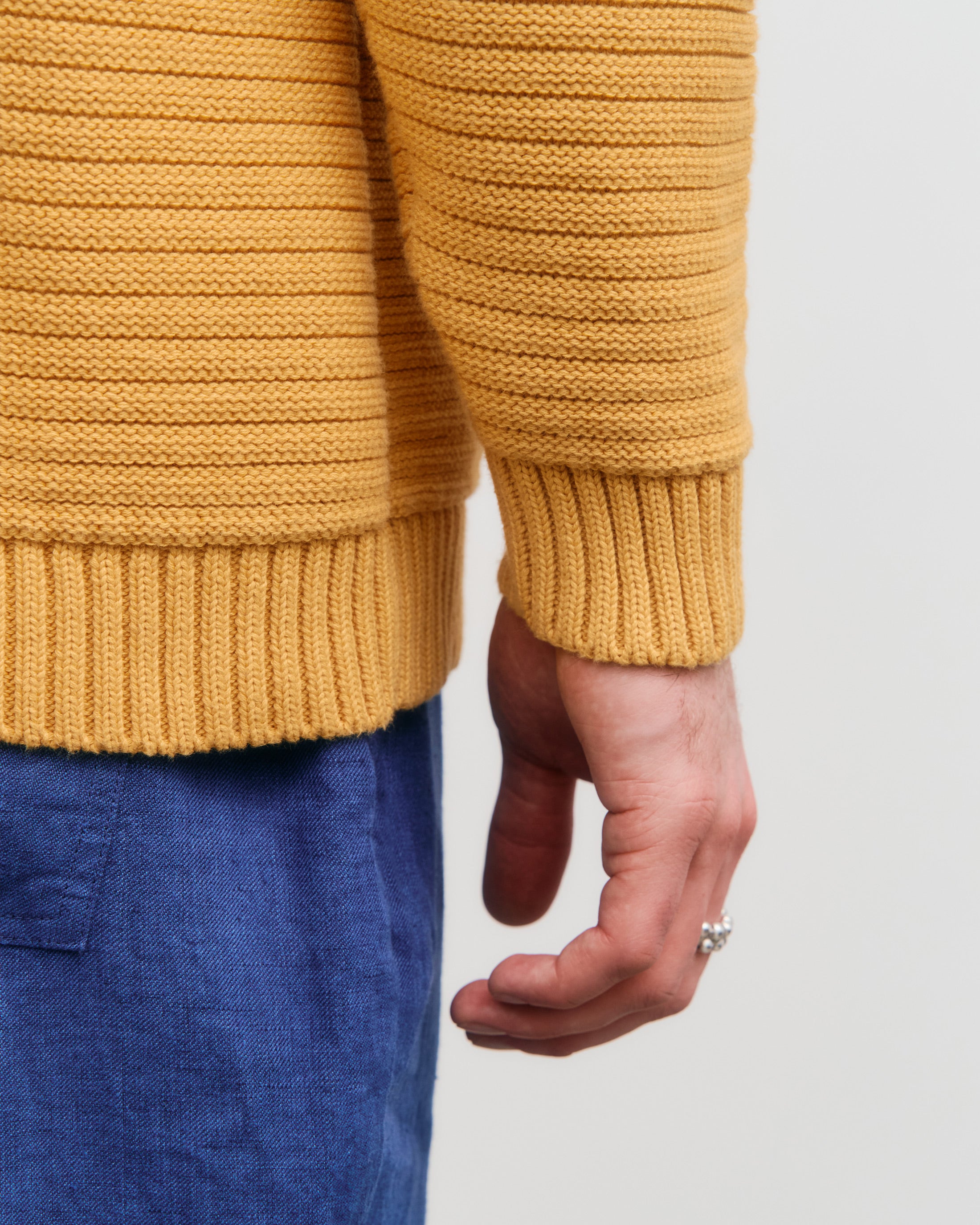 Gerippter Strickpullover Bio Baumwolle - Gelb