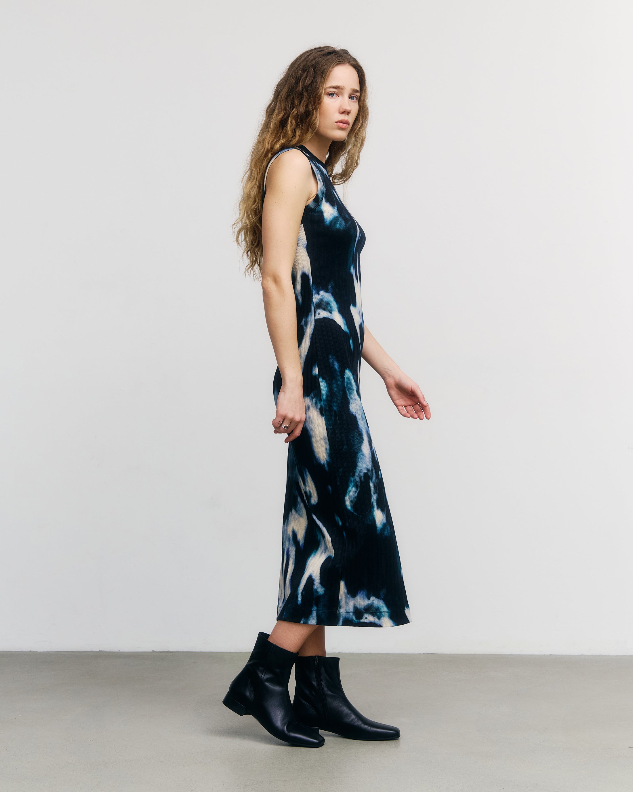Geripptes Maxi Kleid Bio Baumwolle - Tie Dye