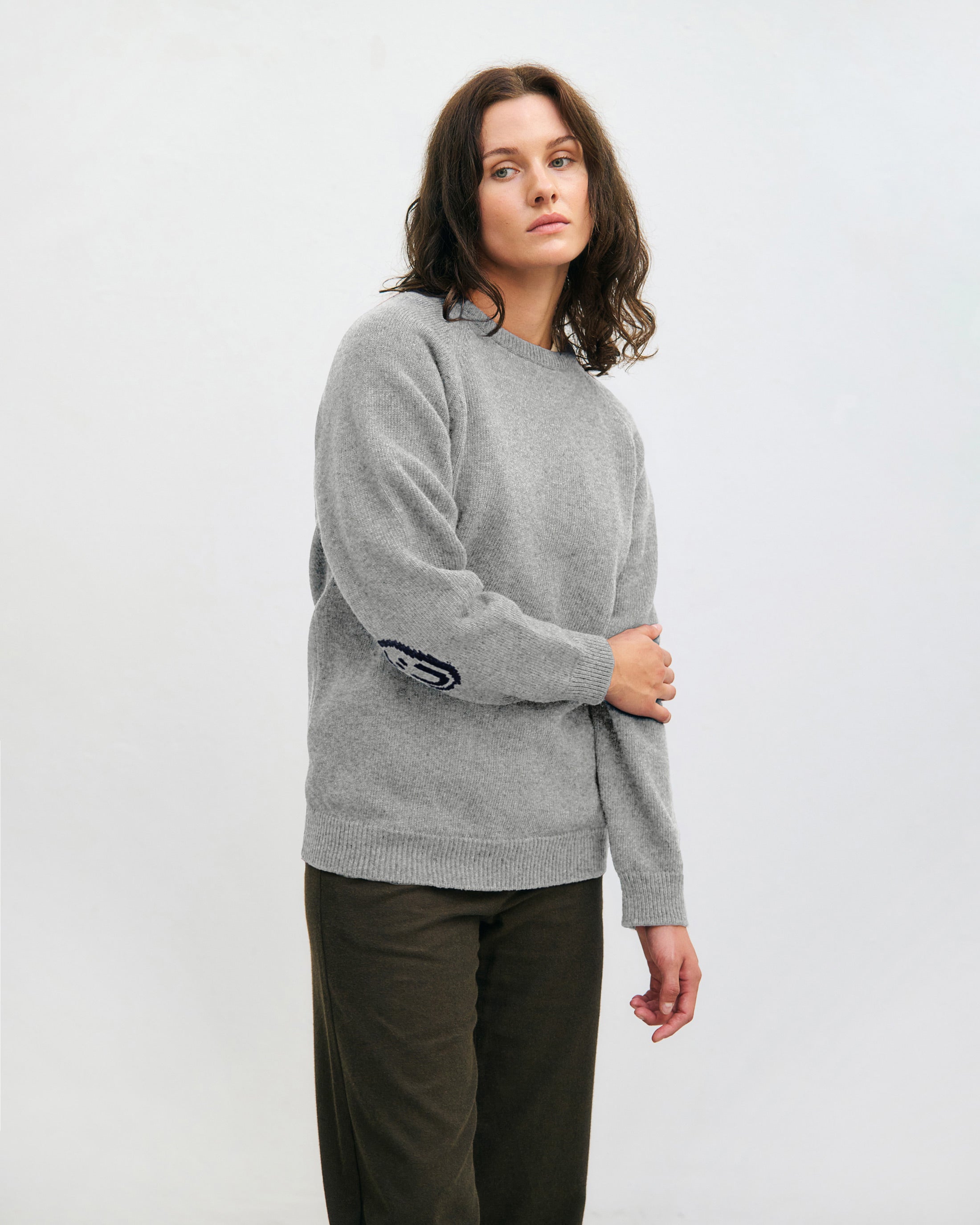 Smiling Strickpullover Recycelte Wolle - Hellgrau